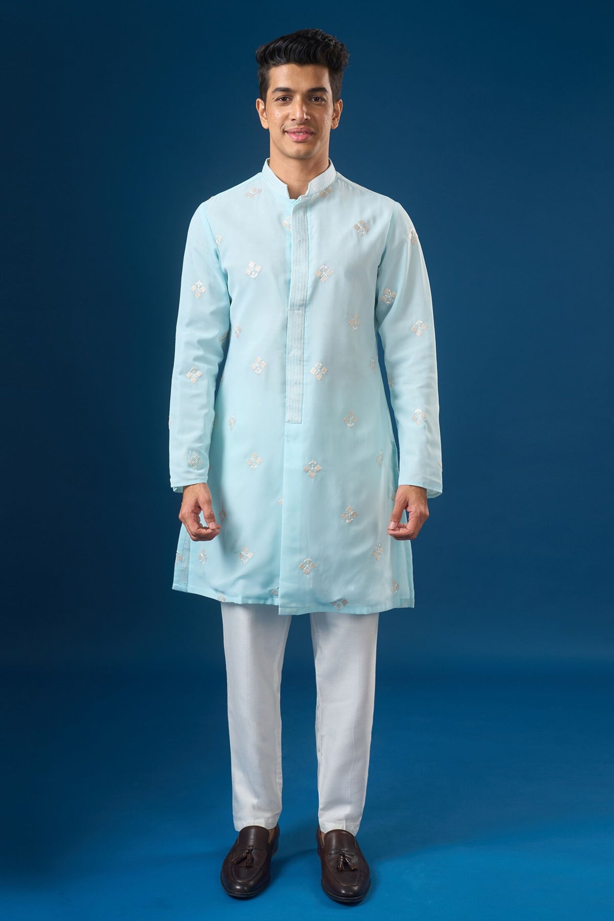 Sea Blue Embroidered Kurta