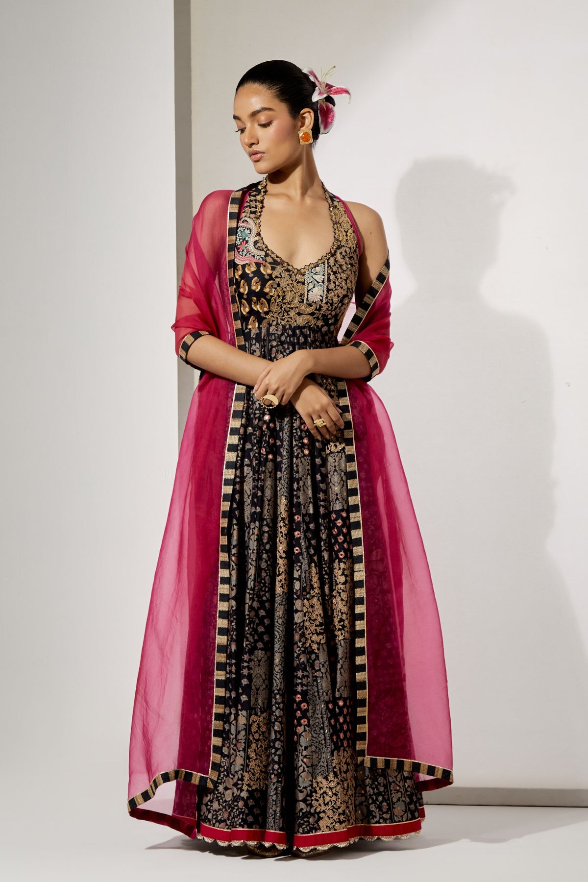 Noir Silk Anarkali Set