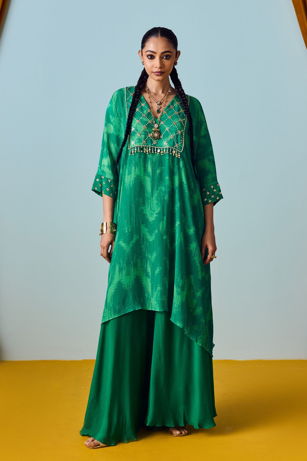 Maia Coral Green Kaftan Set