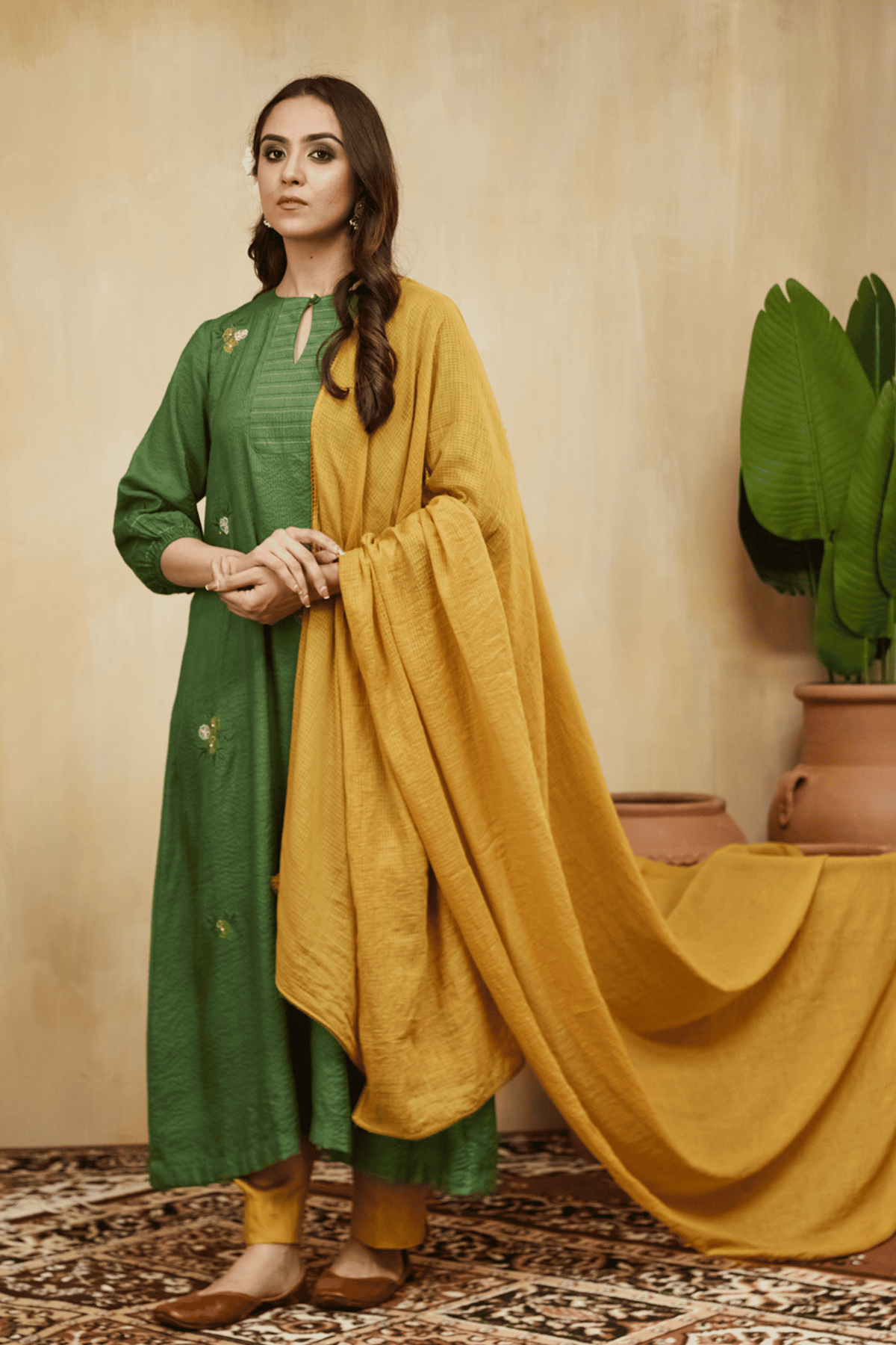 Mustard Kota Dupatta With Lace Detailing