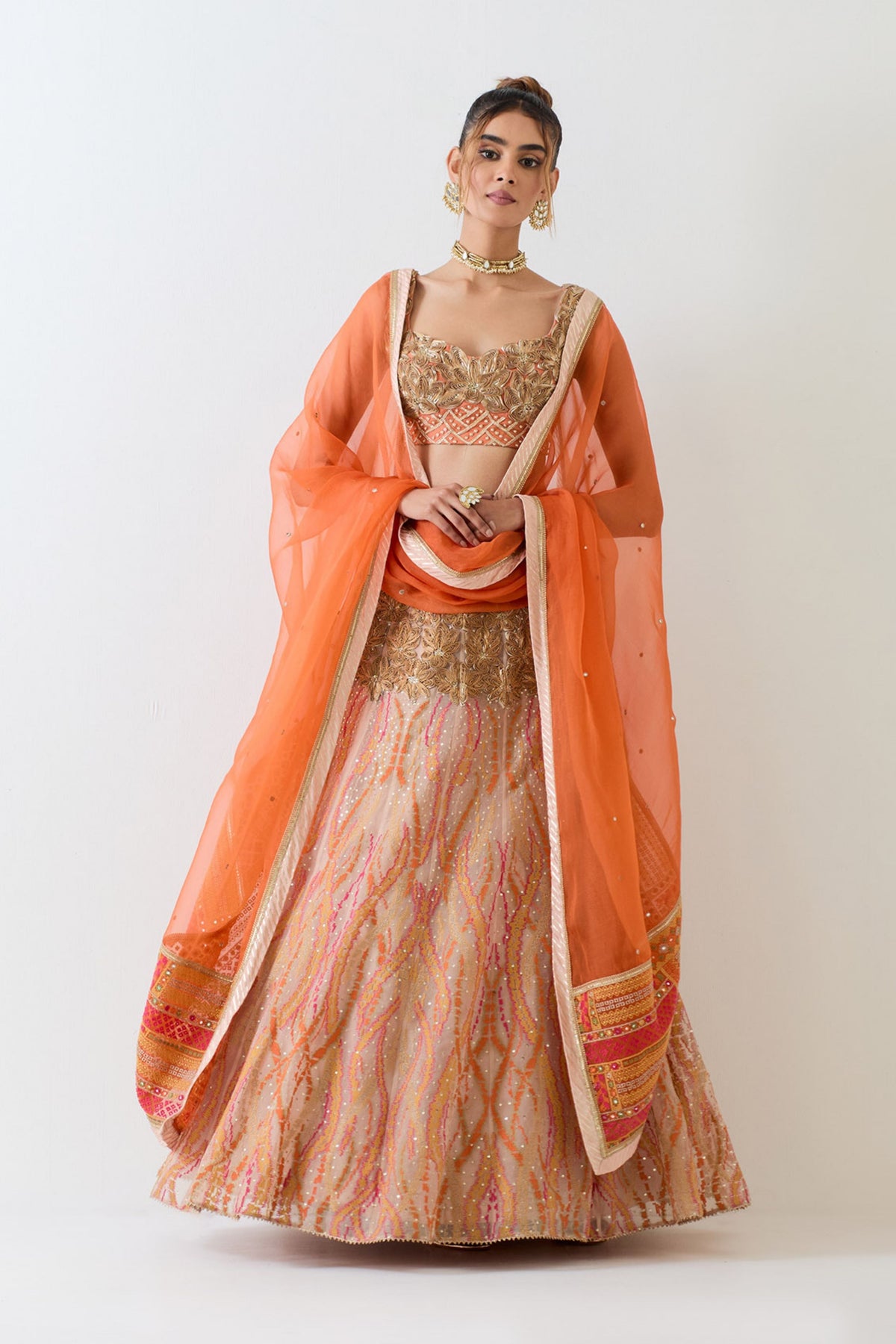 Rust Organza Lehenga Set