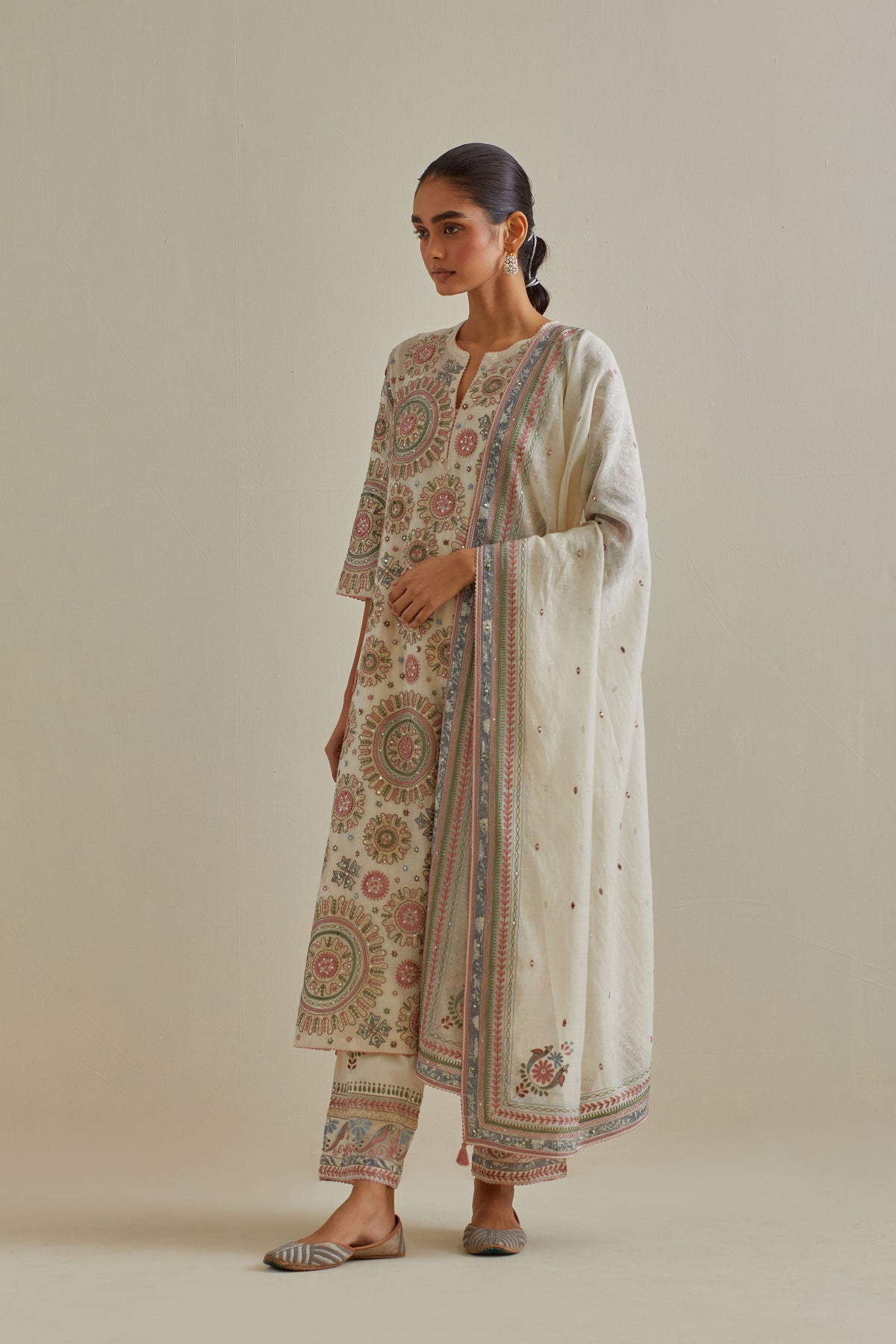Pink and Off White Kurta Set