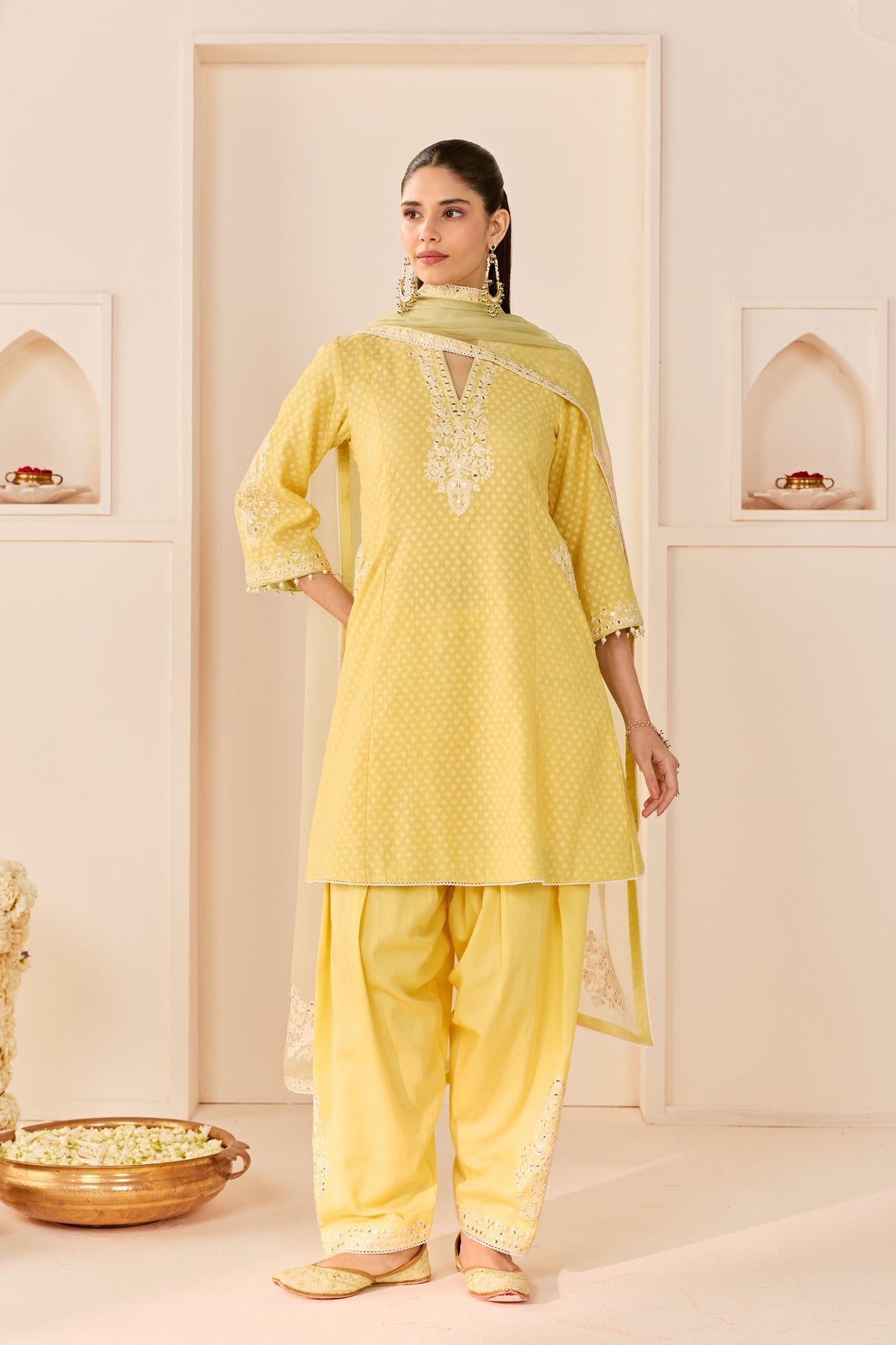 Reem Lemon Yellow Short Choga Set