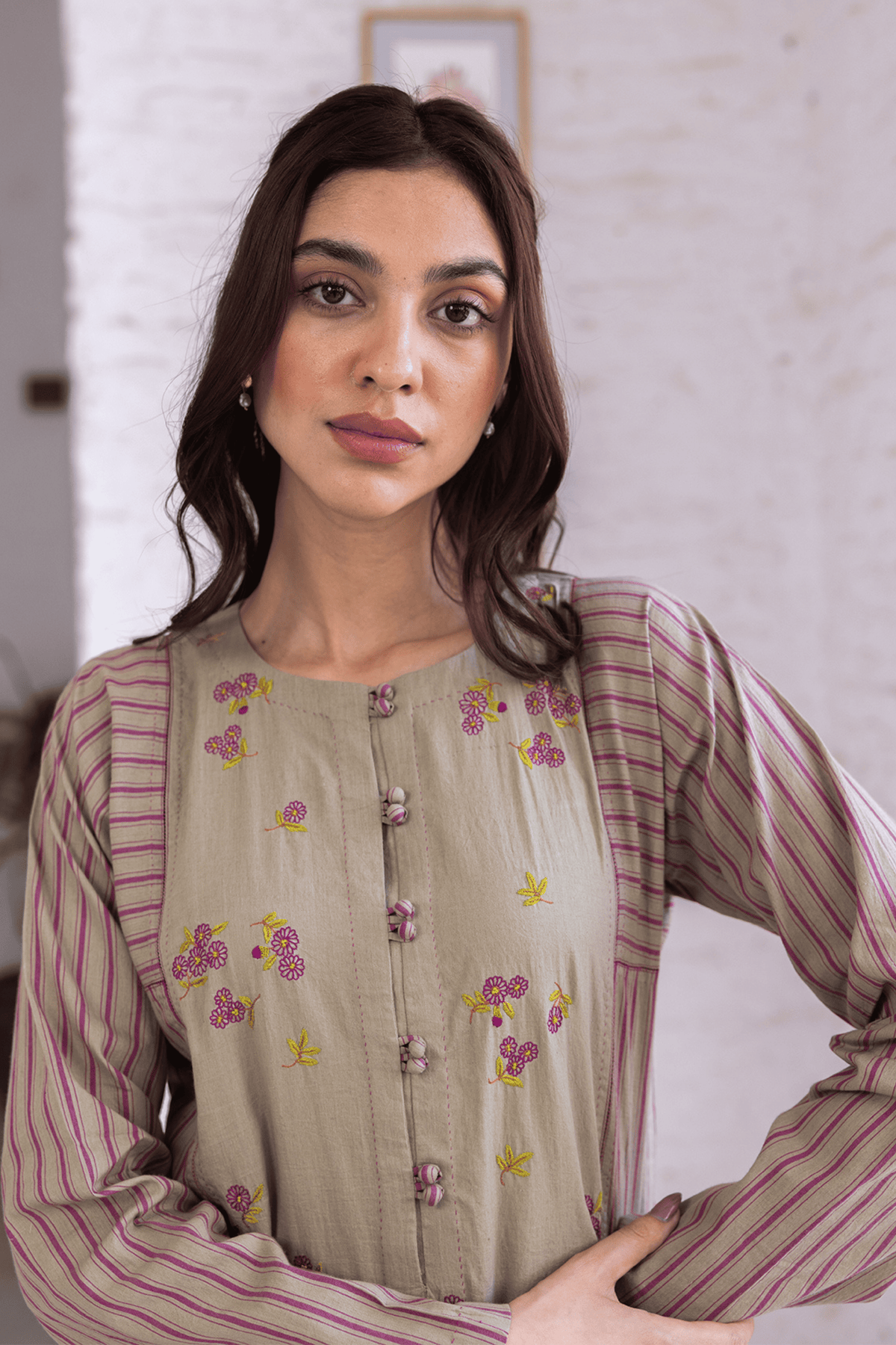 Tender Petals Clay Kurta Set