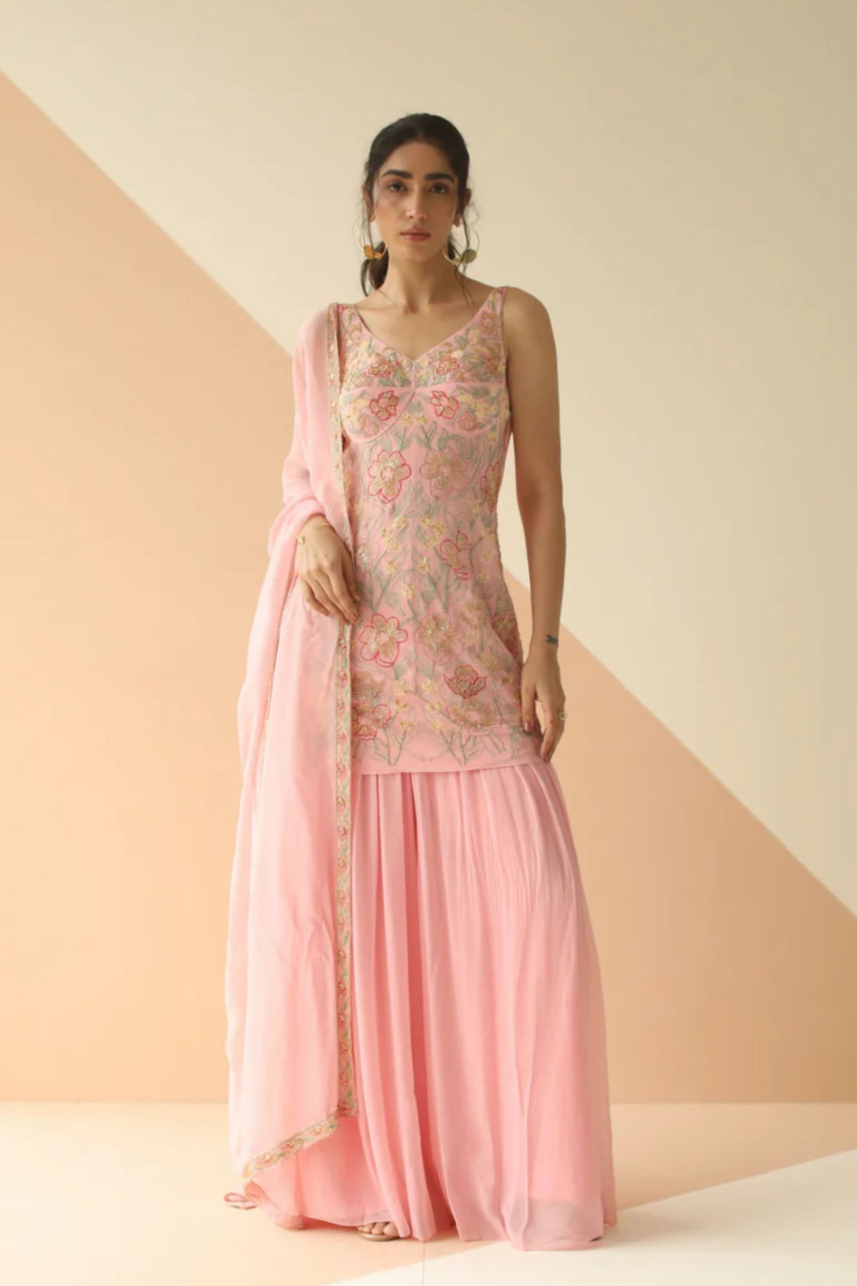Baby Pink Heavy Jaal Kurti