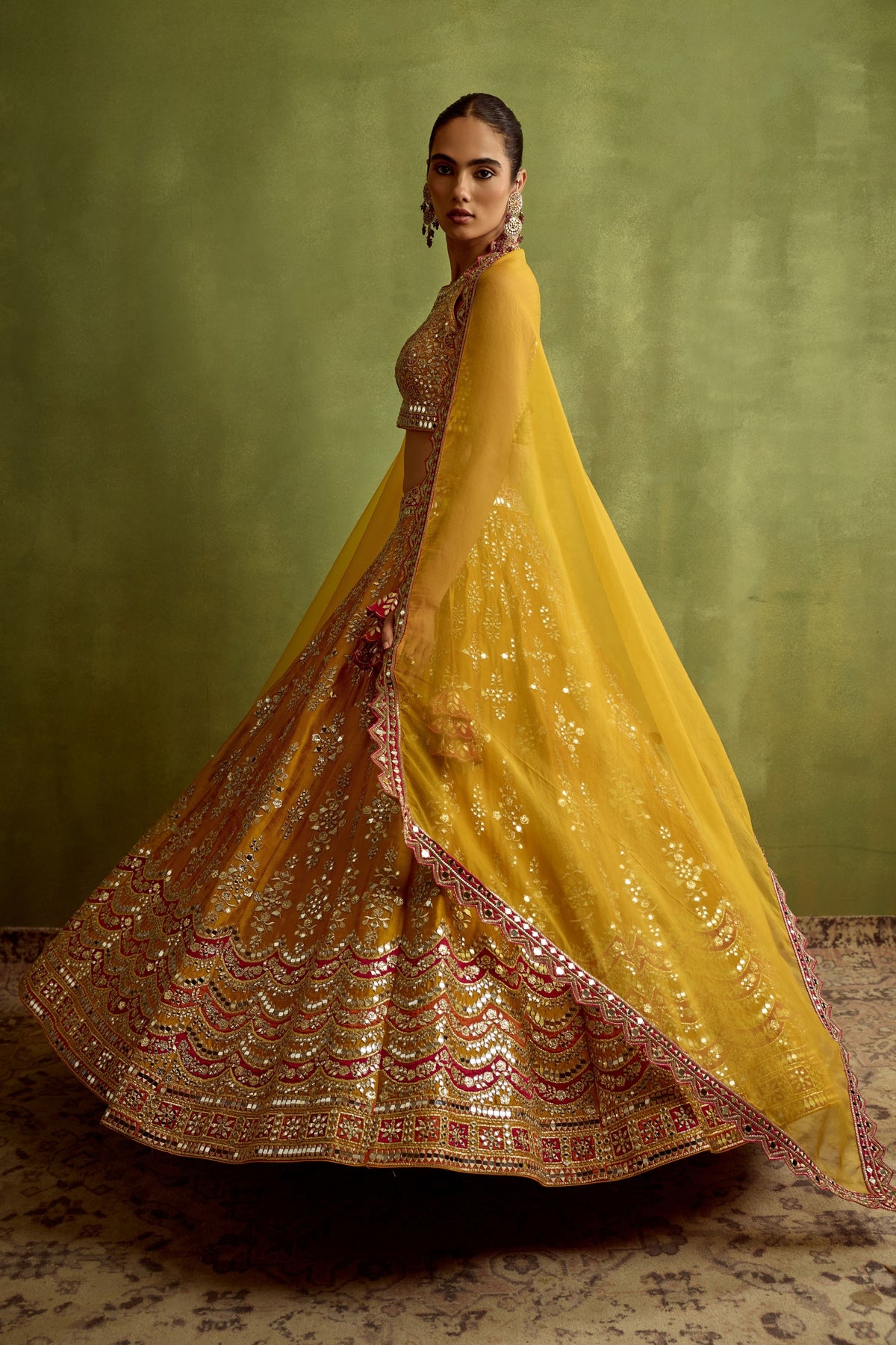 Yellow and Red Silk Lehenga Set