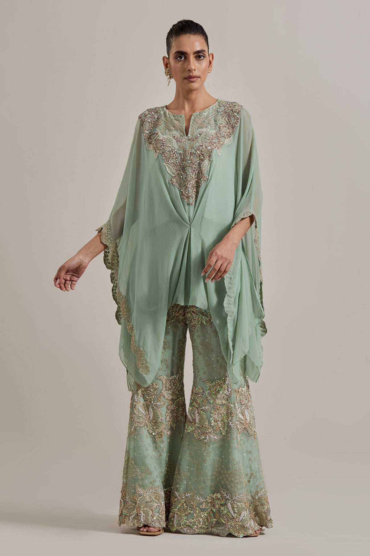 Sage Glimmer Kaftan Set