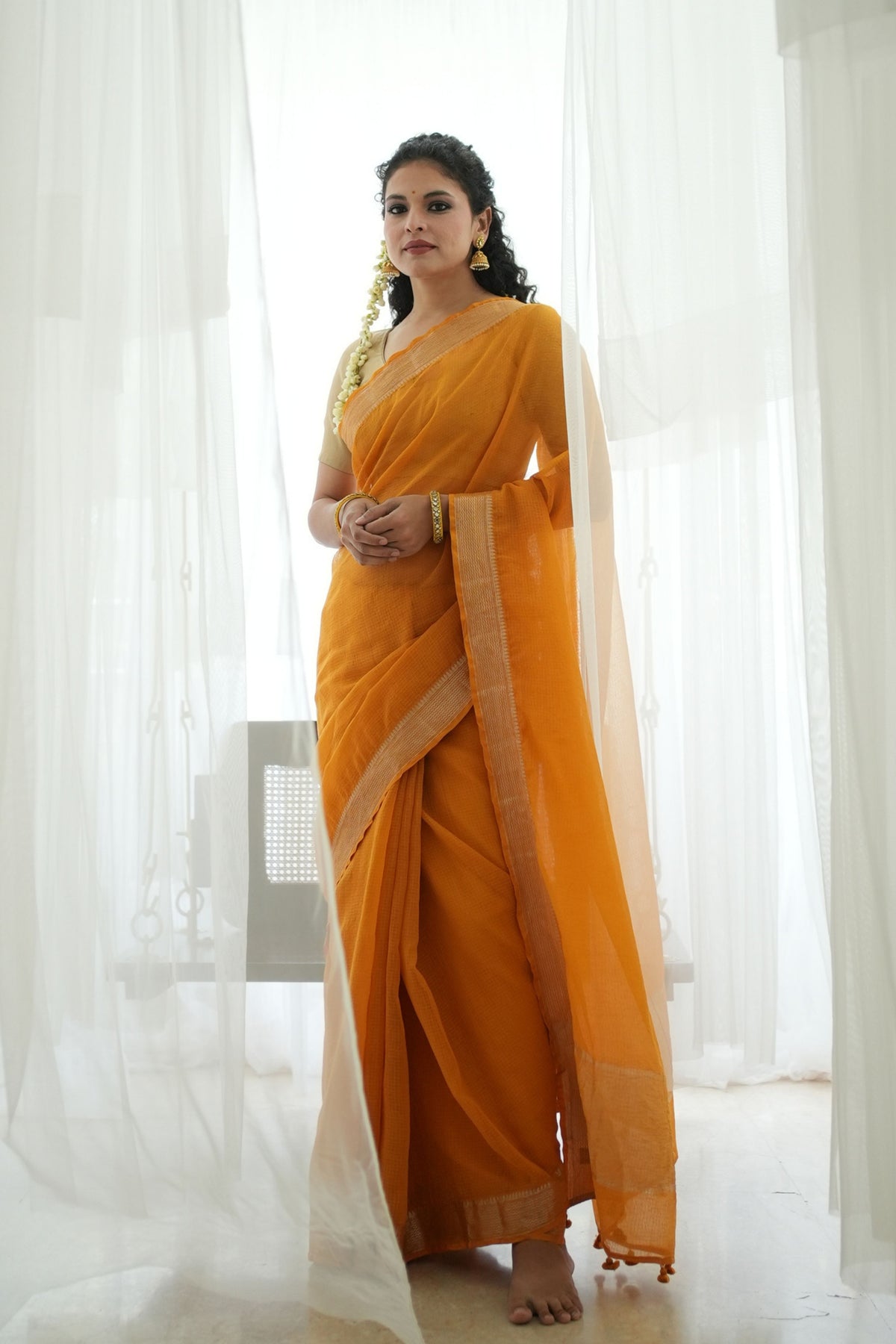 Deepa Golden Elegance Mustard Saree