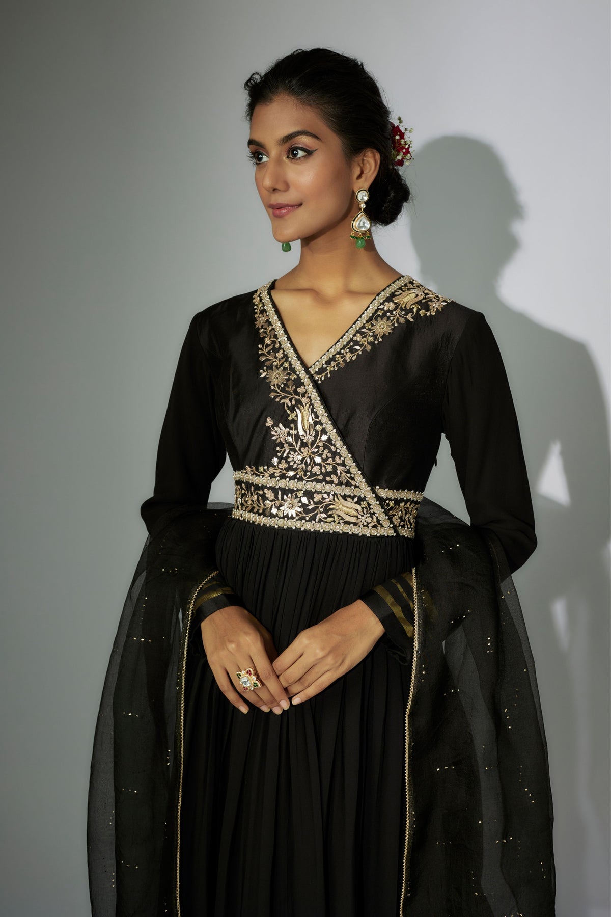 Black Embroidered Anarkali Set