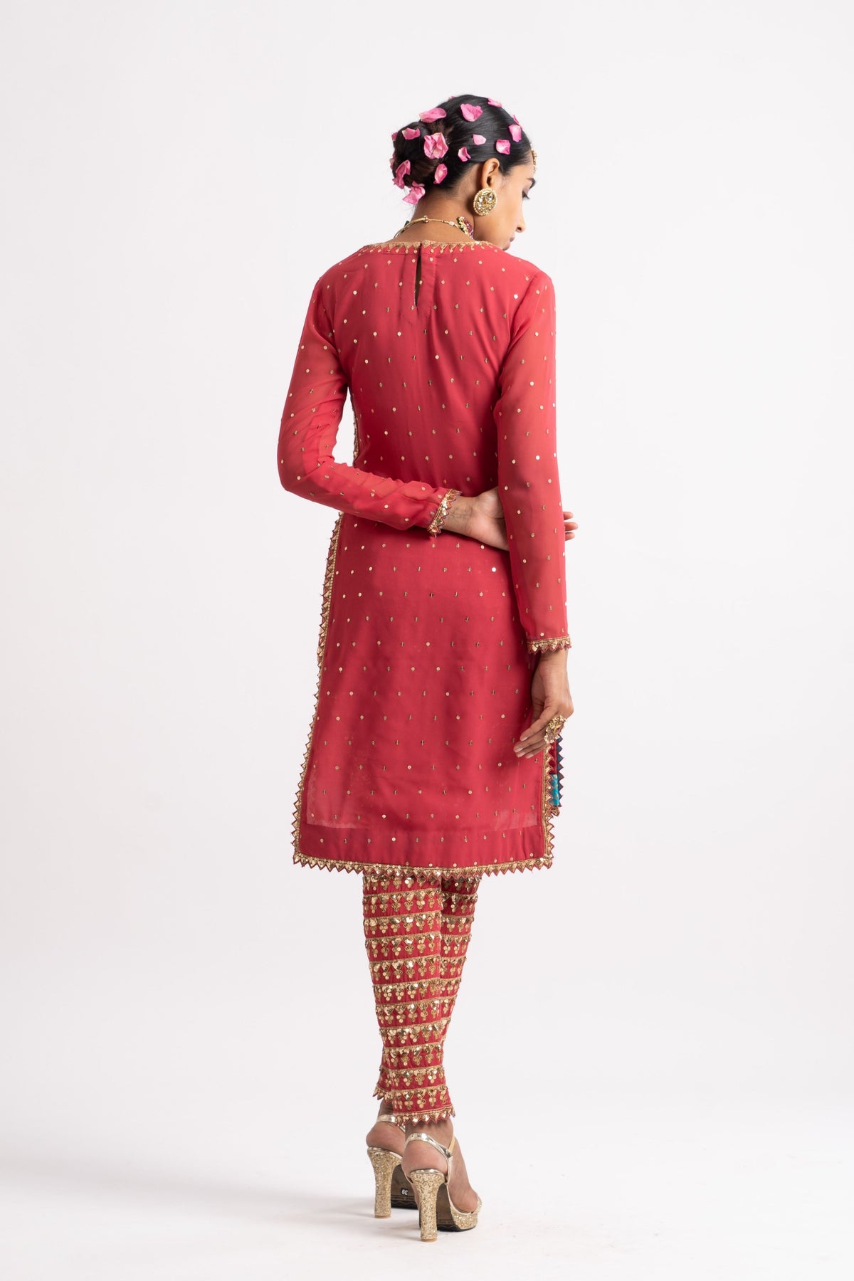 Deep coral heavy kurta set