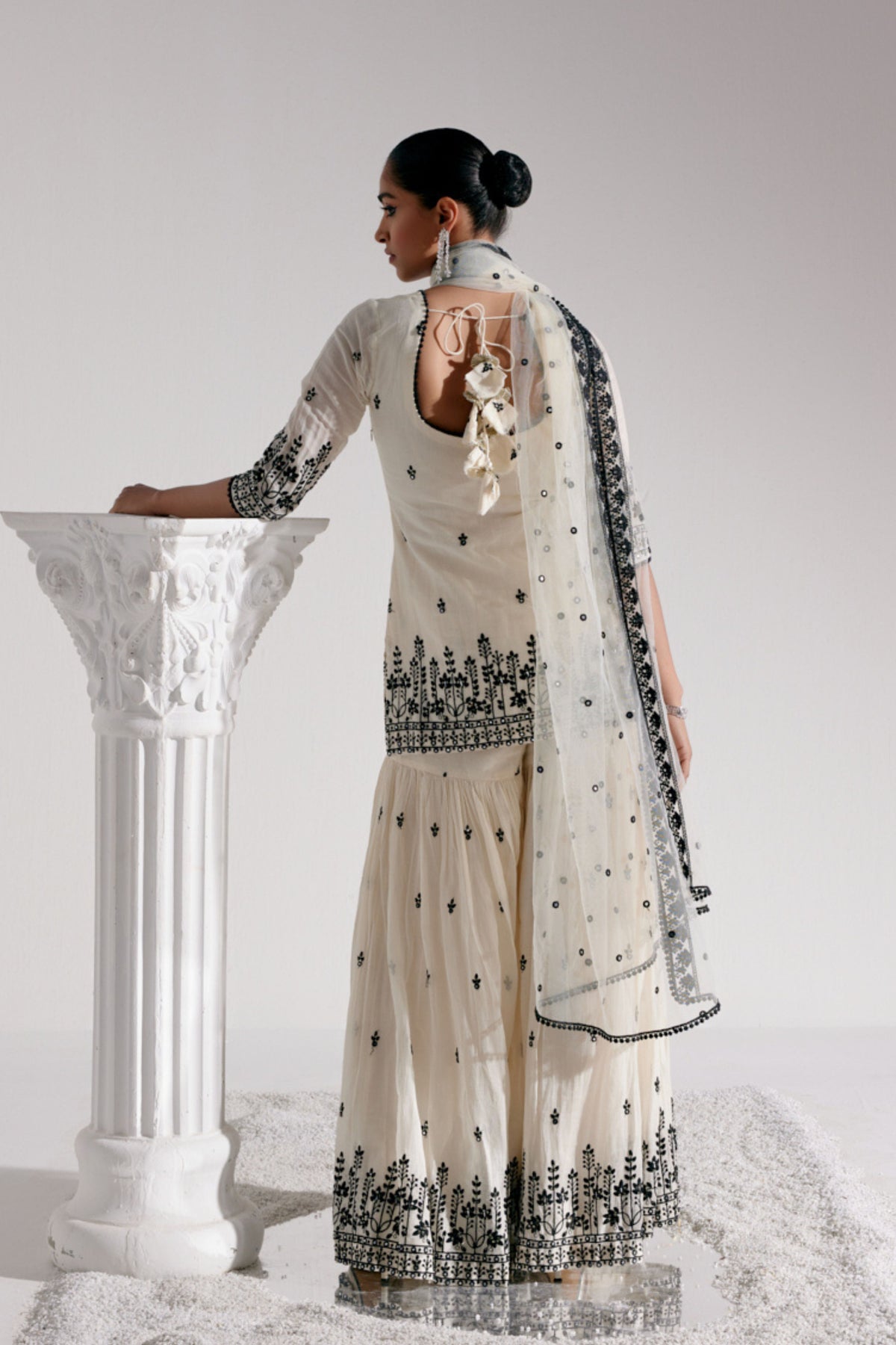 Lotus Straight Sharara Set in Black &amp; White