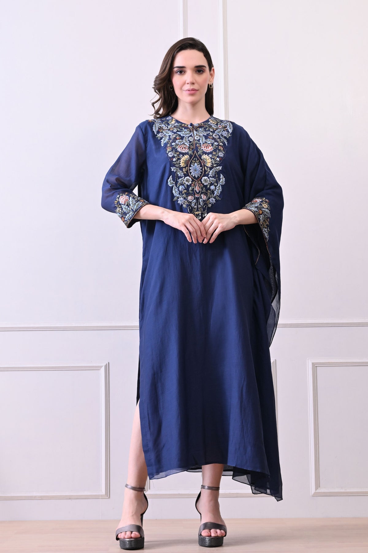 Blue Zardozi Embroidered Kaftan