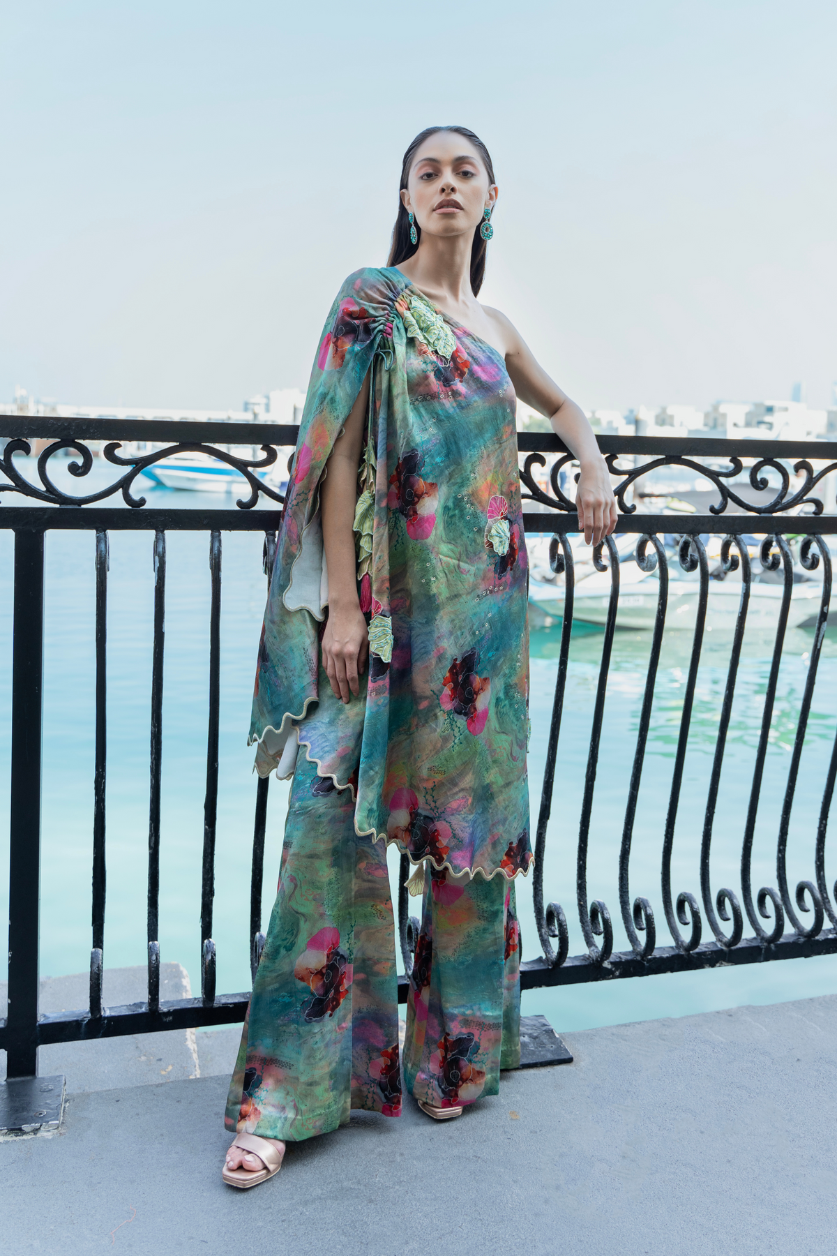 One Shoulder Drape Kaftan Set