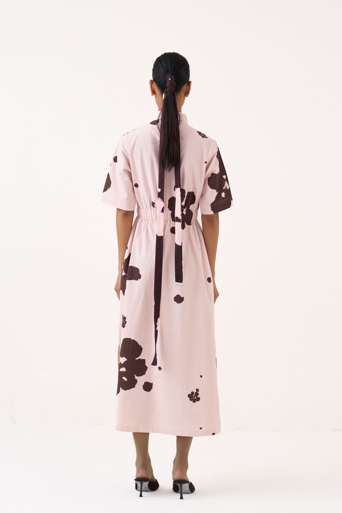 Collared Side Elastic Waist Dress