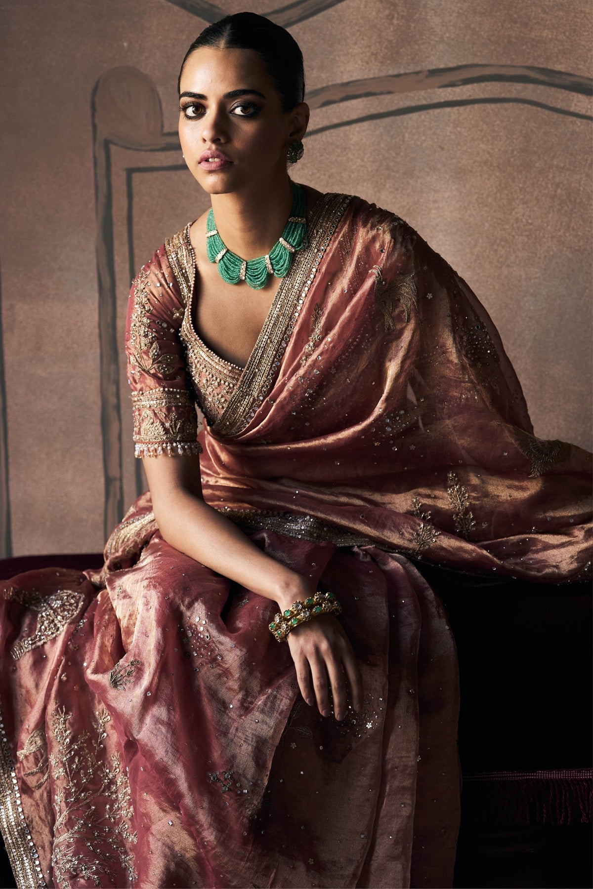 Masai Tangerine Tissue Saree Set