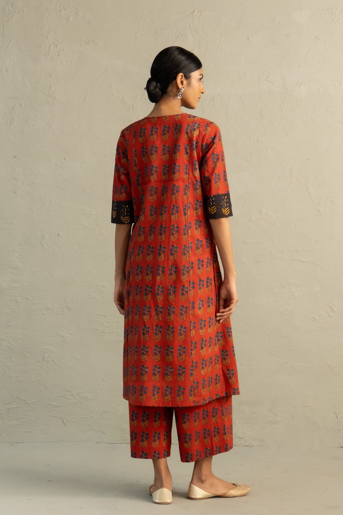 Red Hand Block Kurta Set
