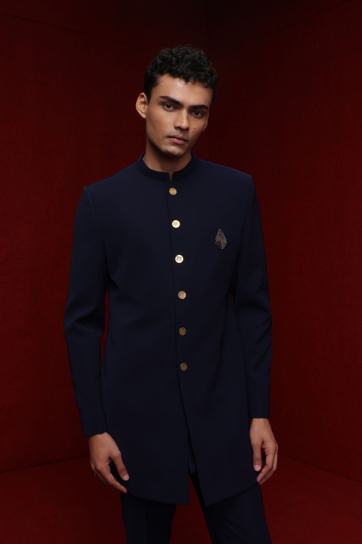 Navy Blue Bandhgala Set