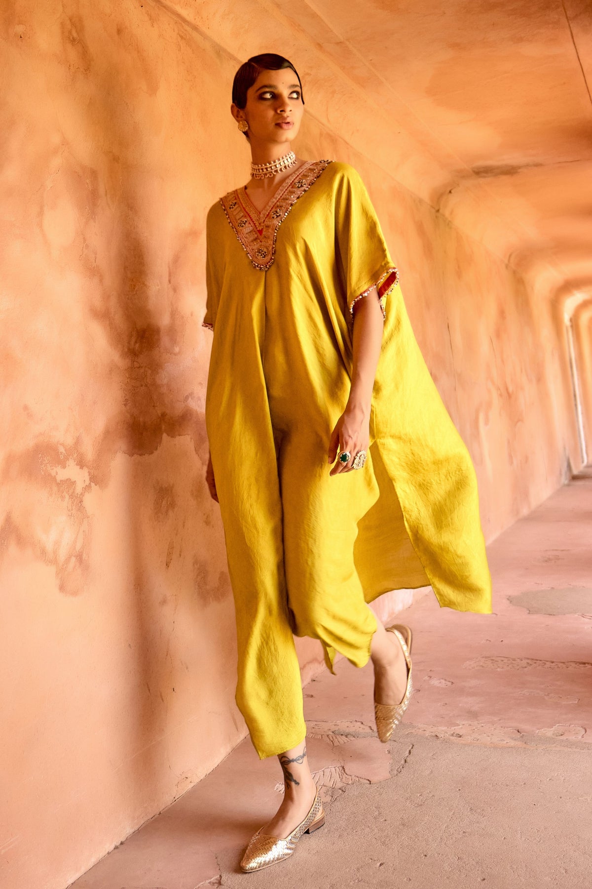 Long V Neck Kaftan Set
