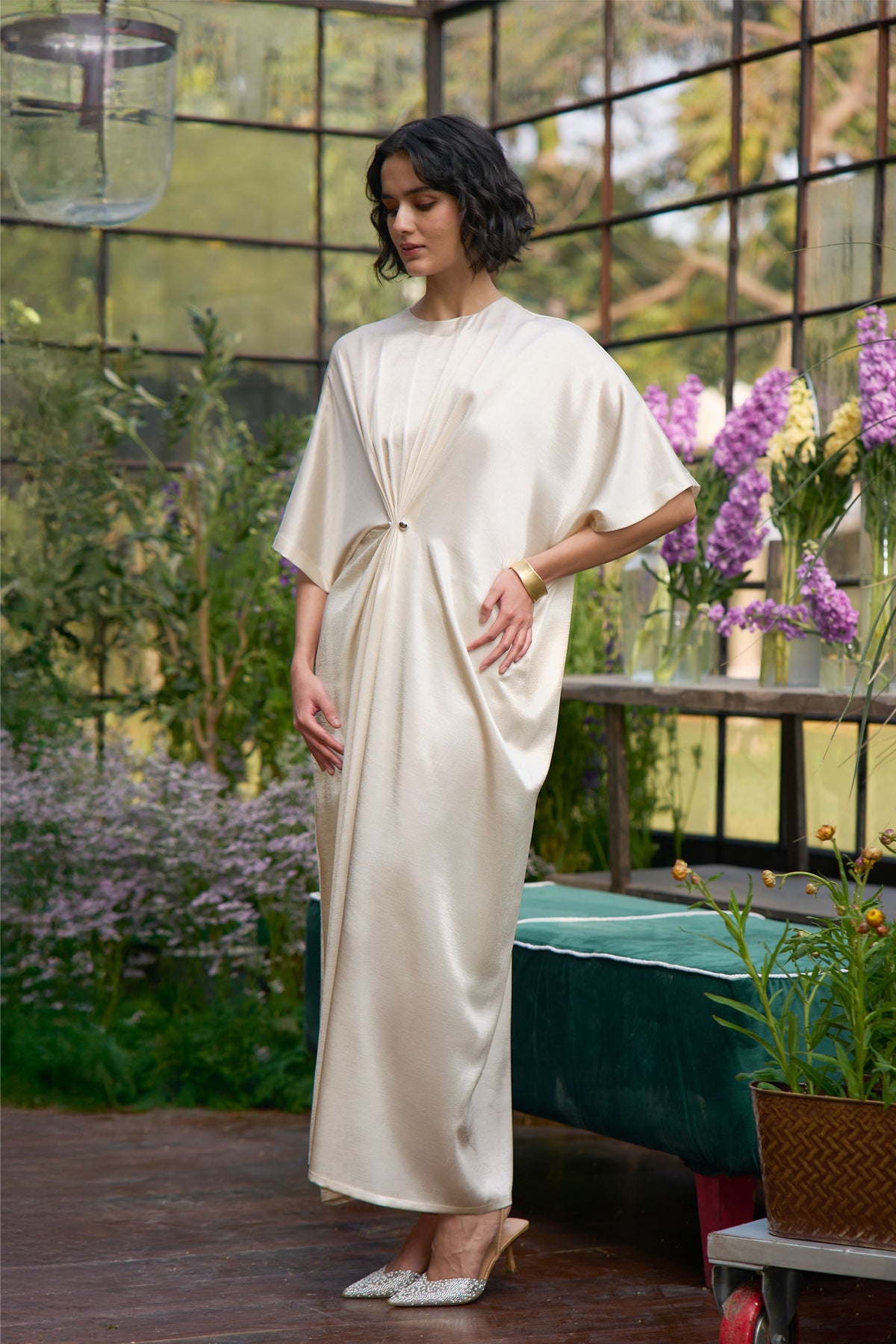 Draped & Pleated Kaftan Dress