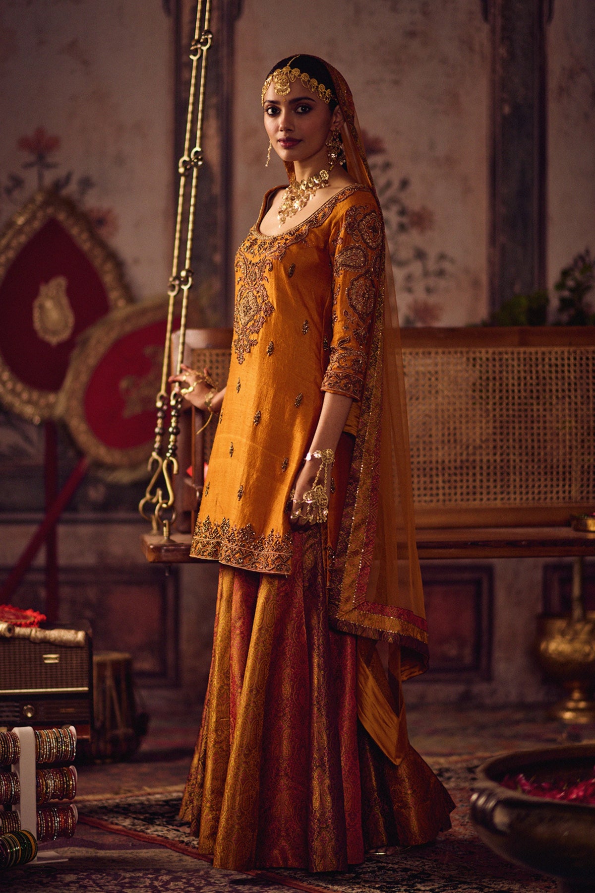 Zardozi Kesari Kurta Sharara Set