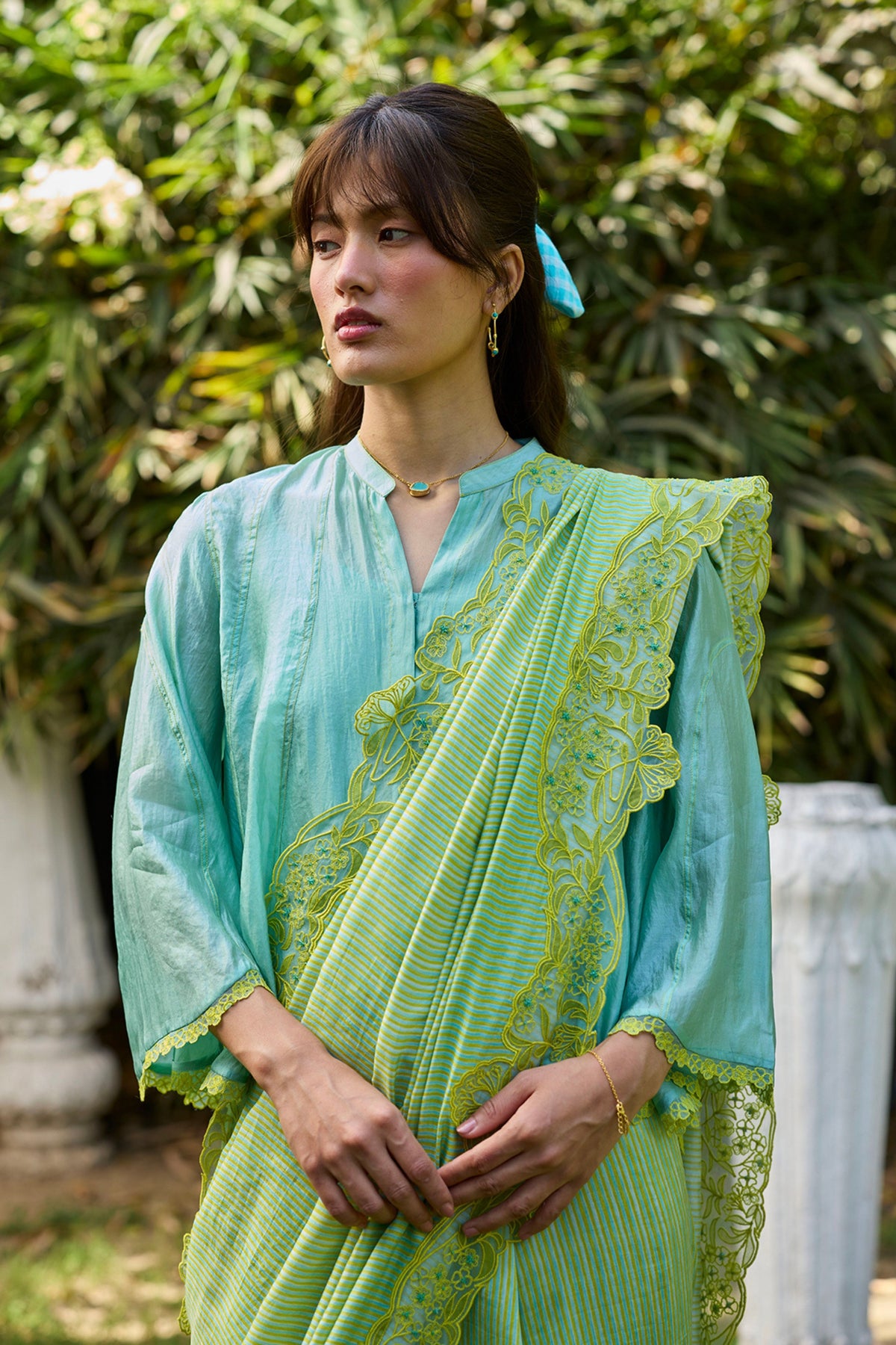 Drifting Clouds Blue Embroidered Blouse