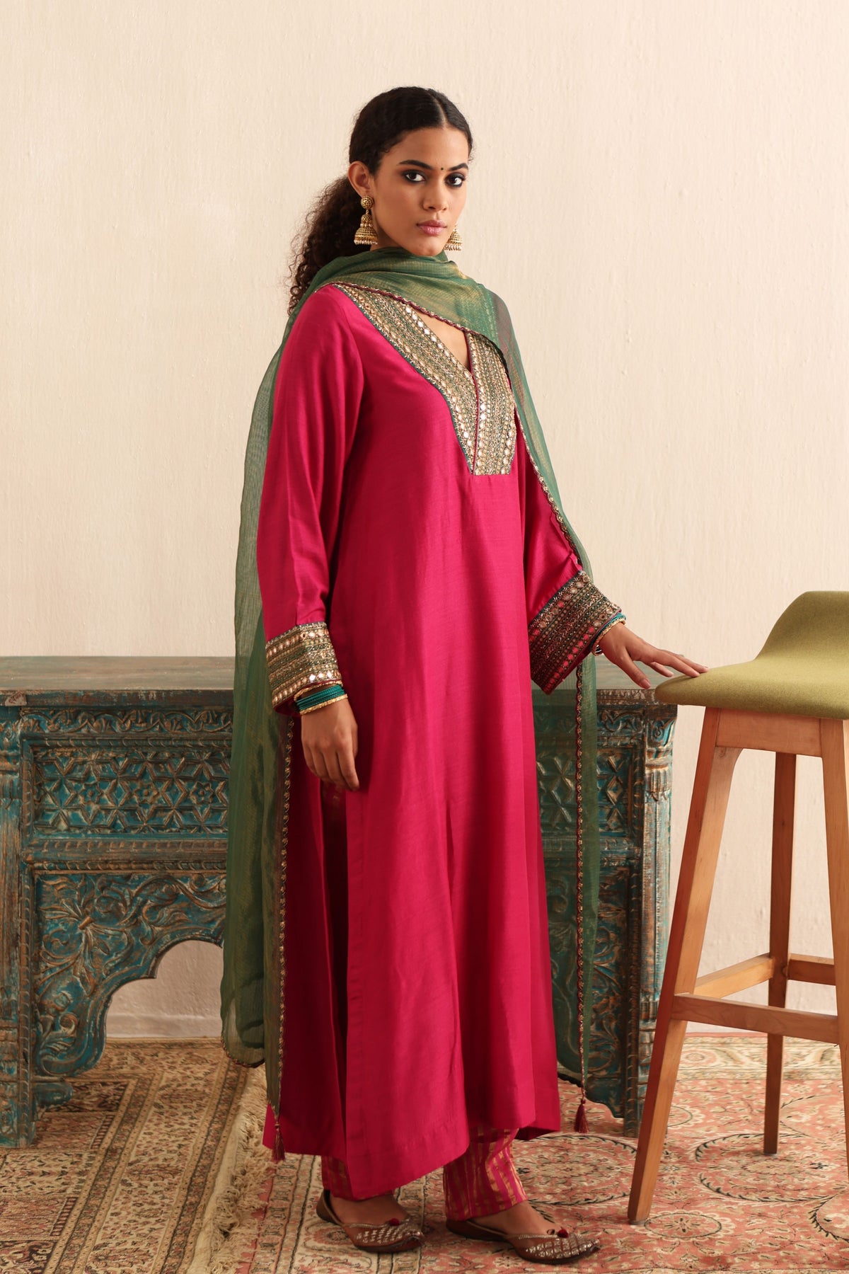 Rani Pink Embroidered Kurta Set