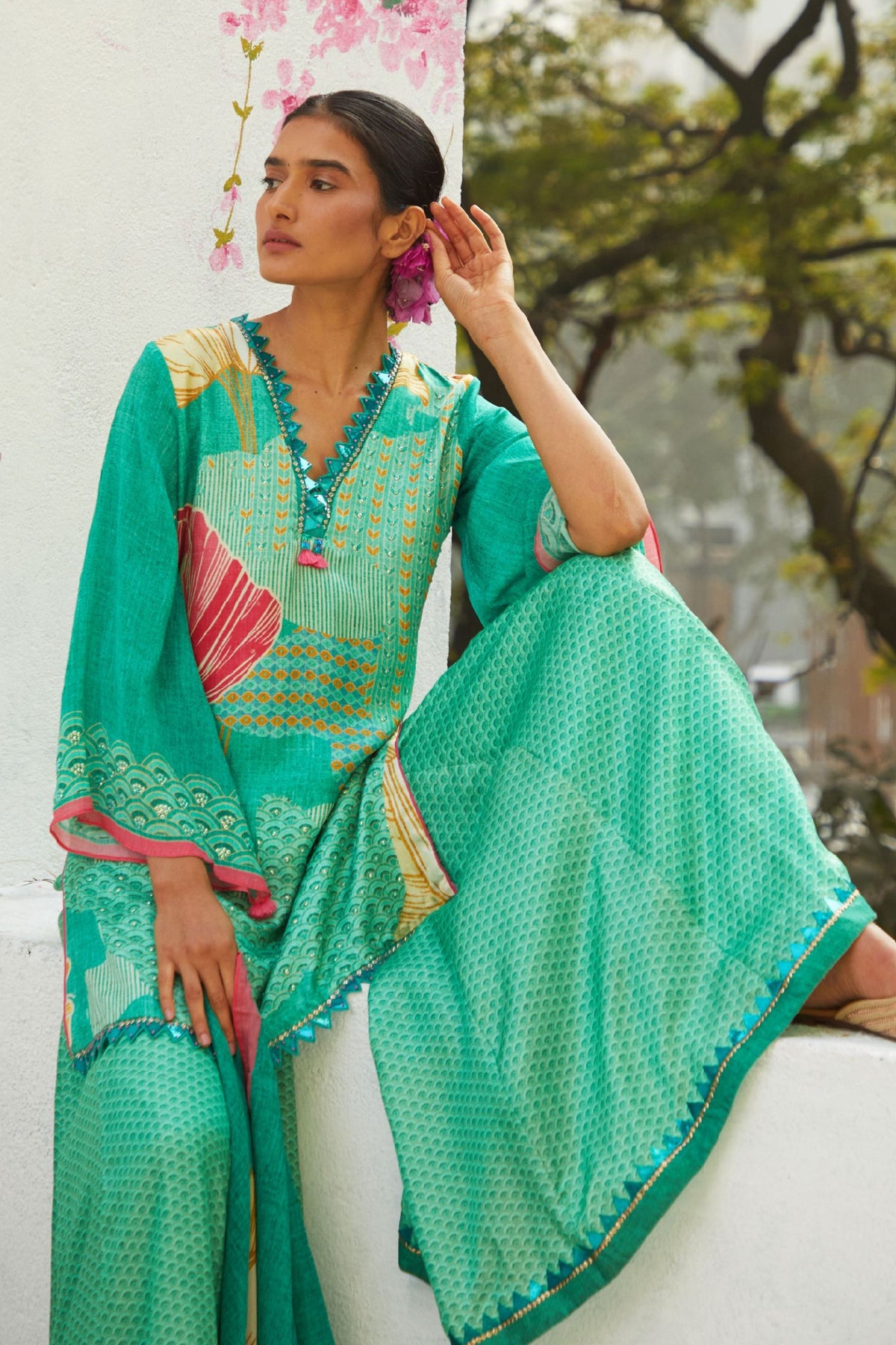 Sharara Set In Aqua