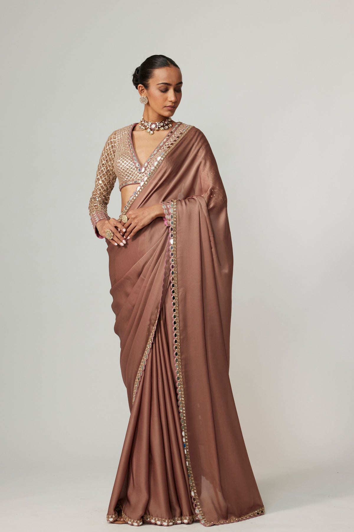 Deep Beige Saree Set