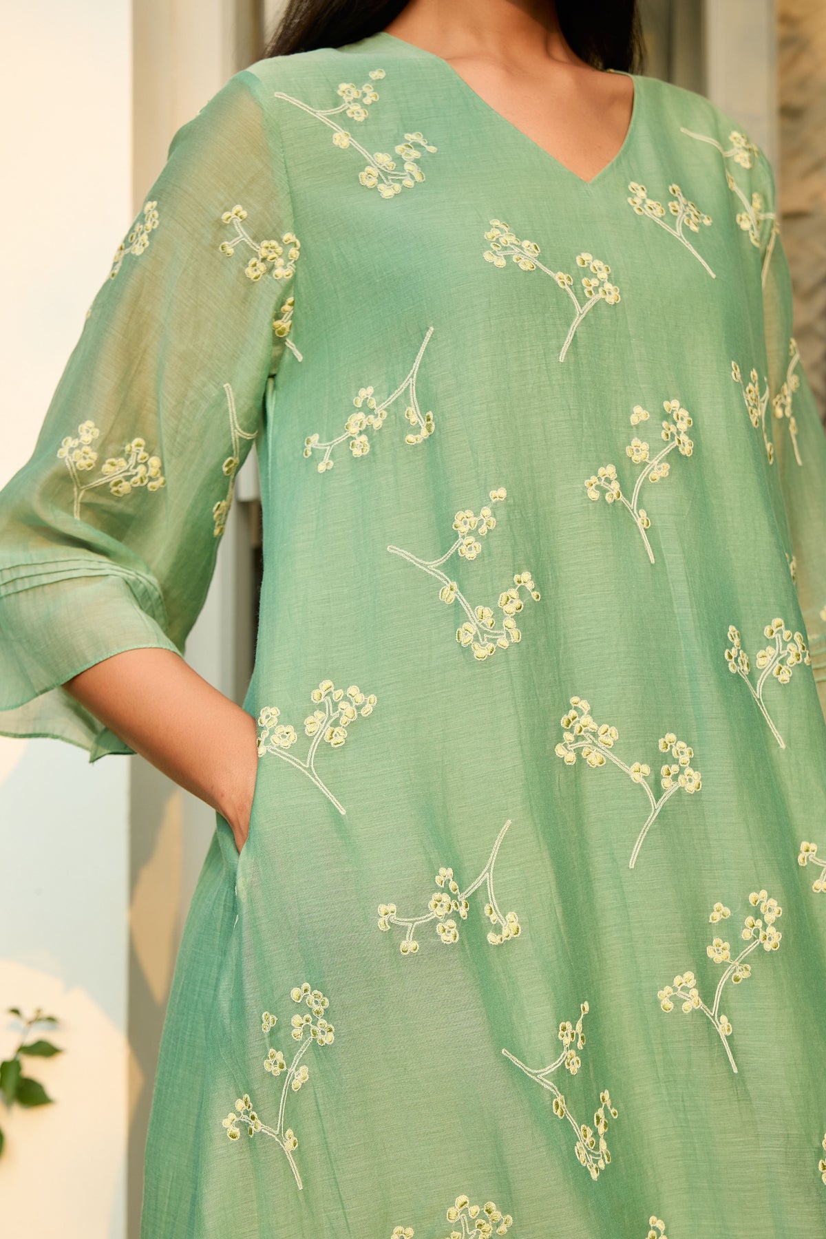 Verdant Embroidered Floral Tunic Set