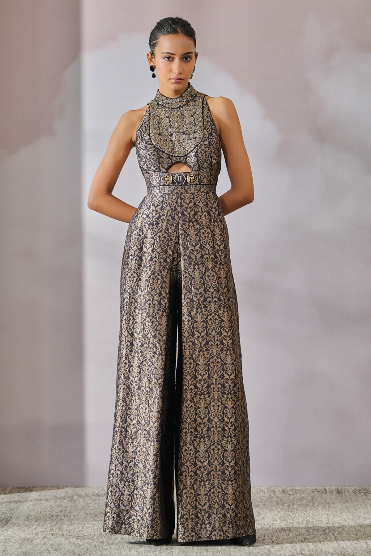 Embellished Brocade Jumpsuit