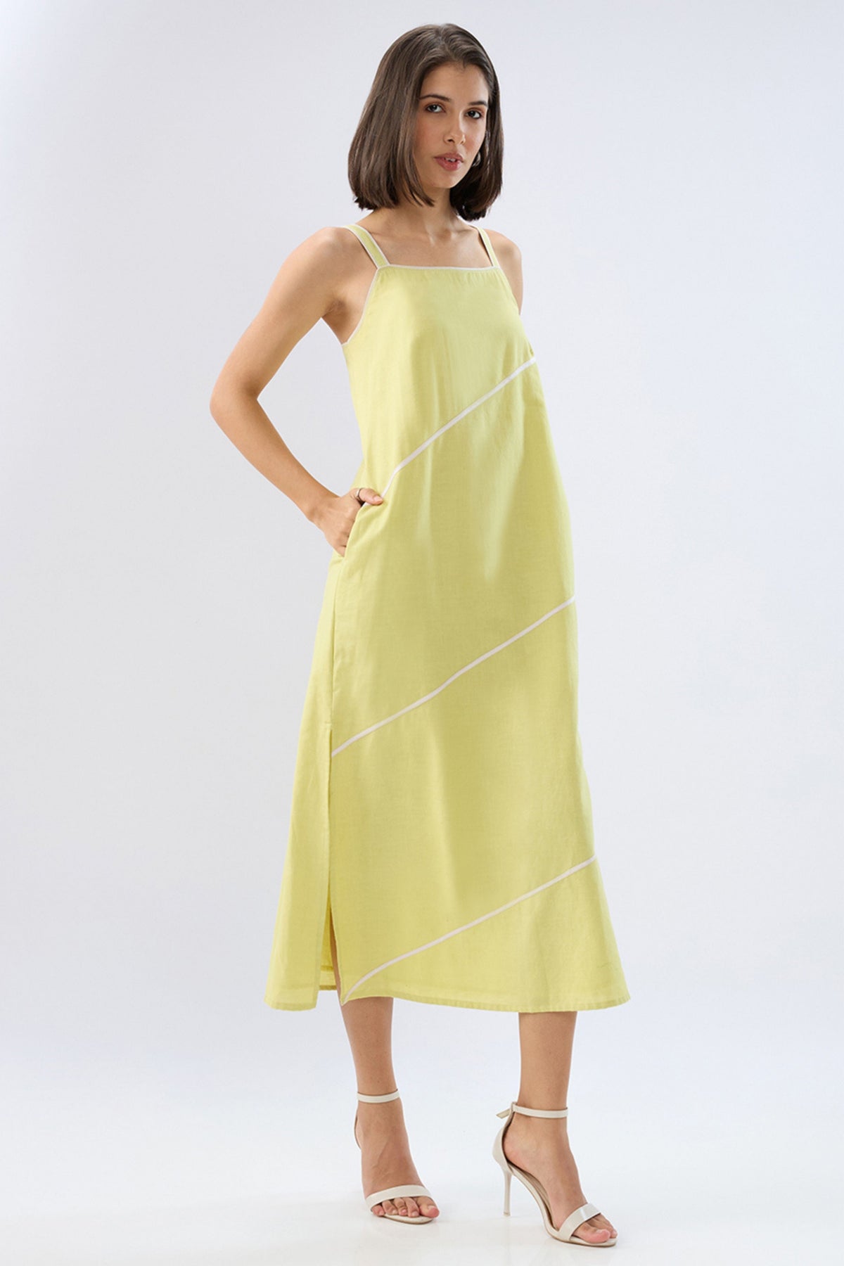 Green Square Neck Column Dress