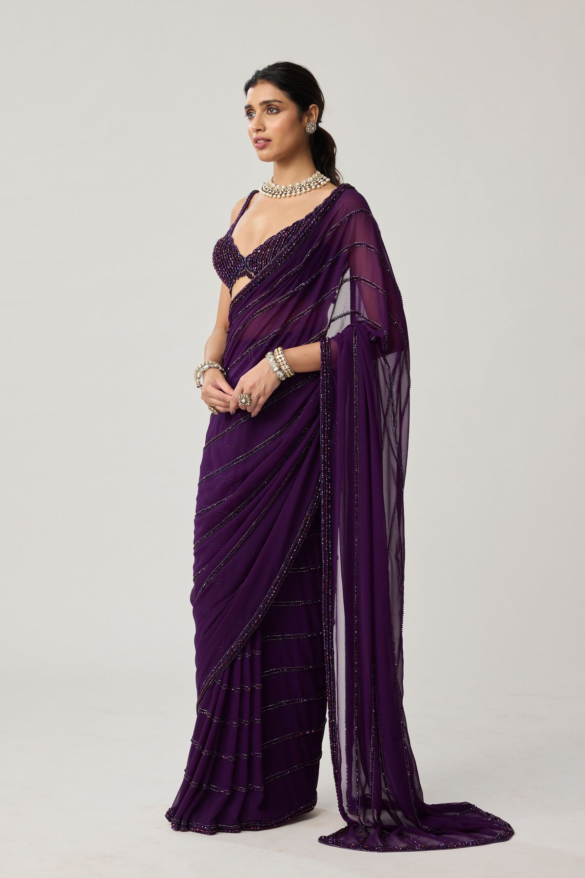 Royalty Purple Crystal Saree Set