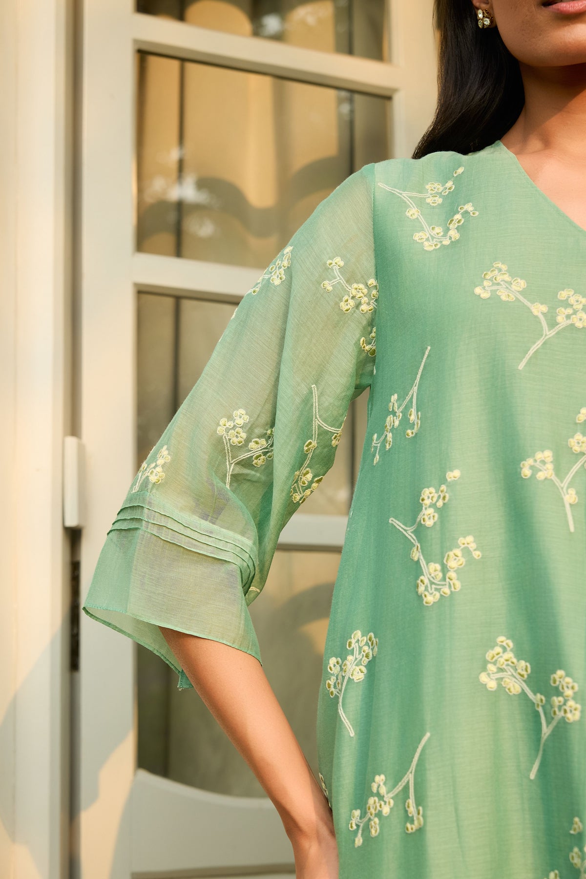 Verdant Embroidered Floral Tunic Set