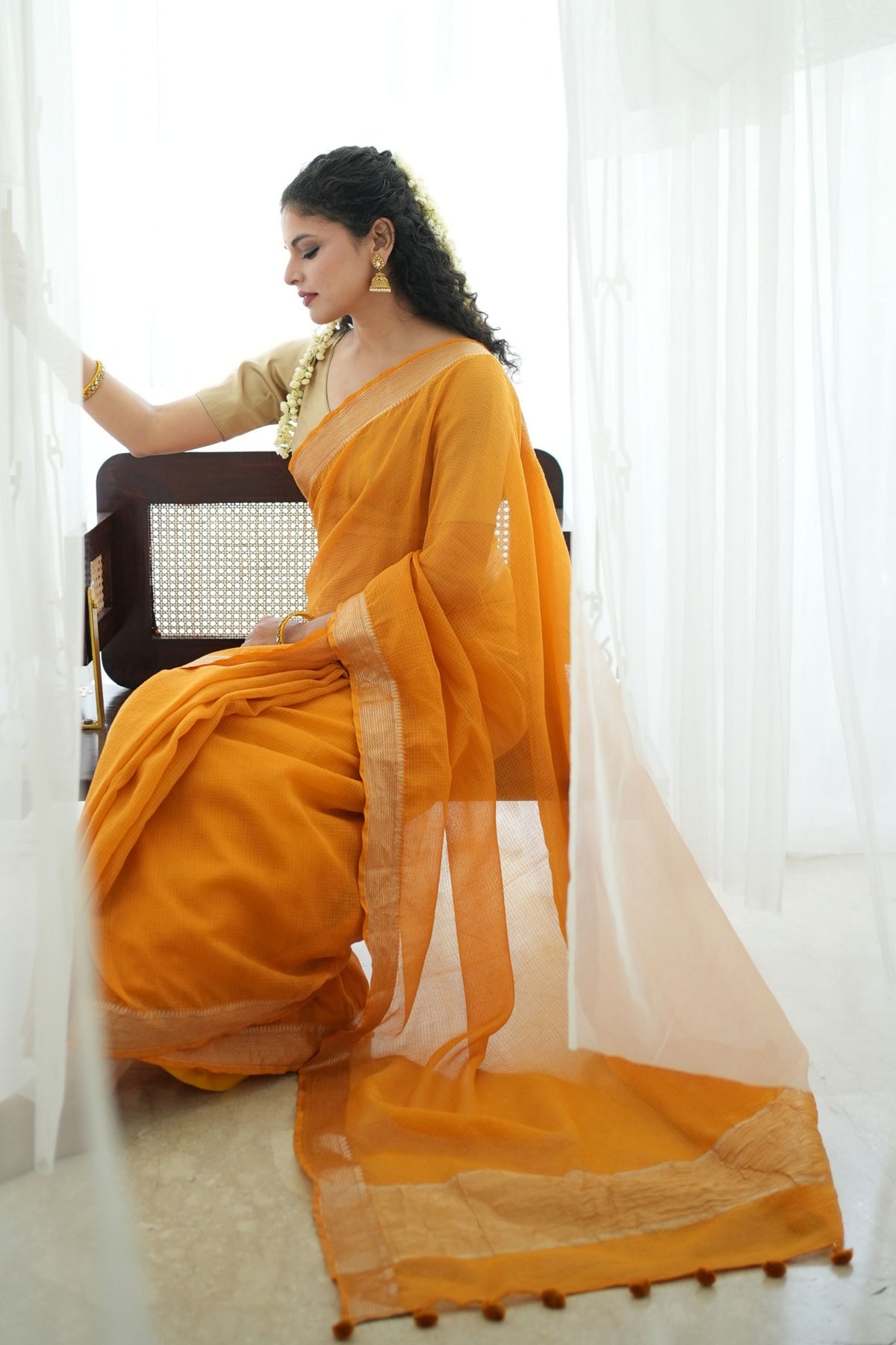 Deepa Golden Elegance Mustard Saree