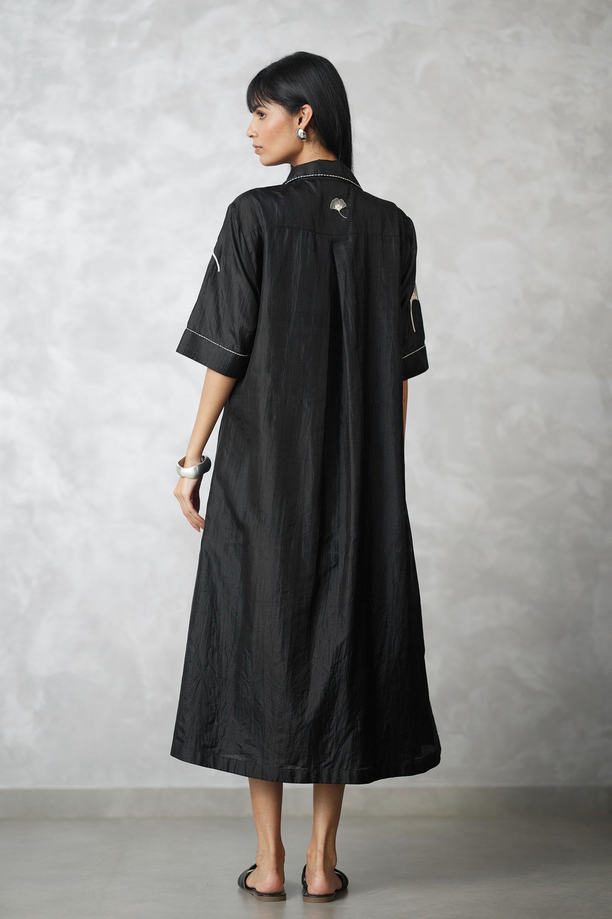 Ginkgo Crushed Silk Shirt Dress