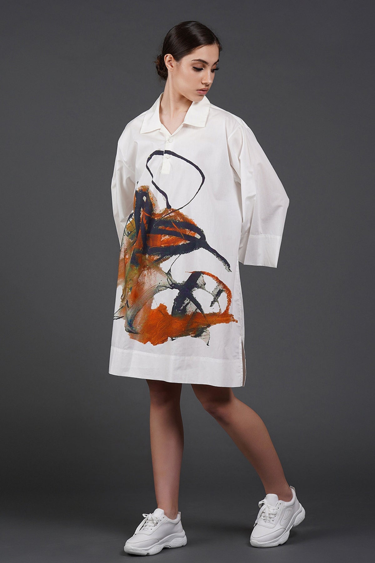 Abstract Offwhite Digtal Print Dress