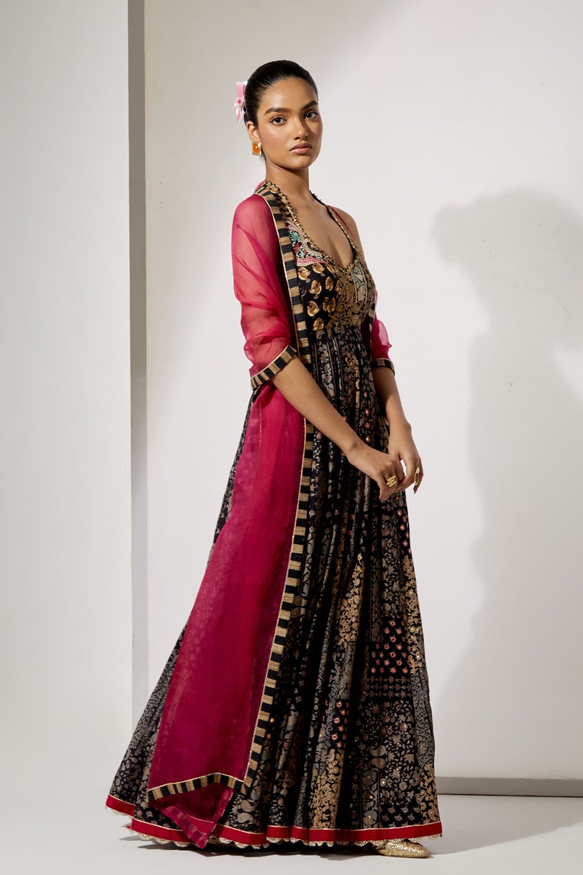 Noir Silk Anarkali Set