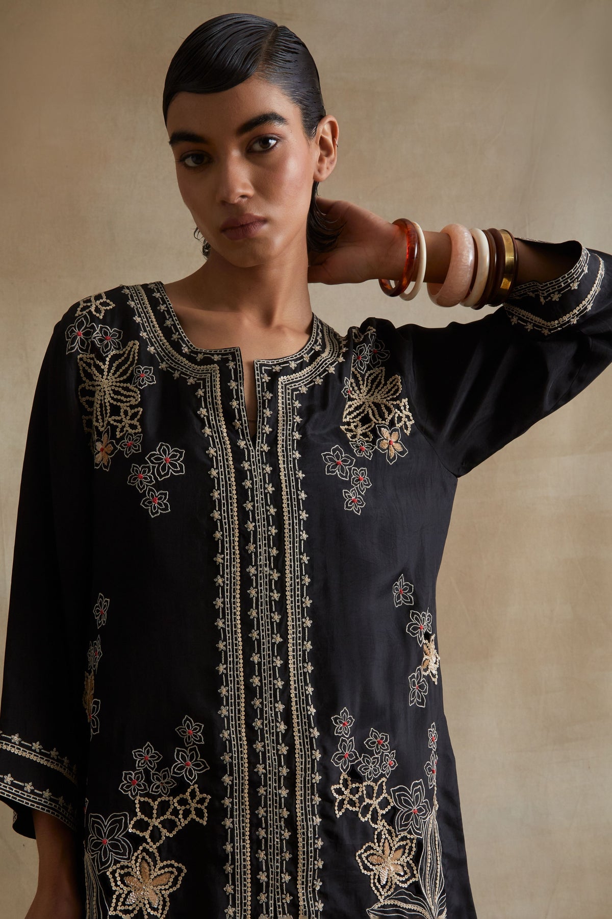 Black Floral Cutwork Embellished Set