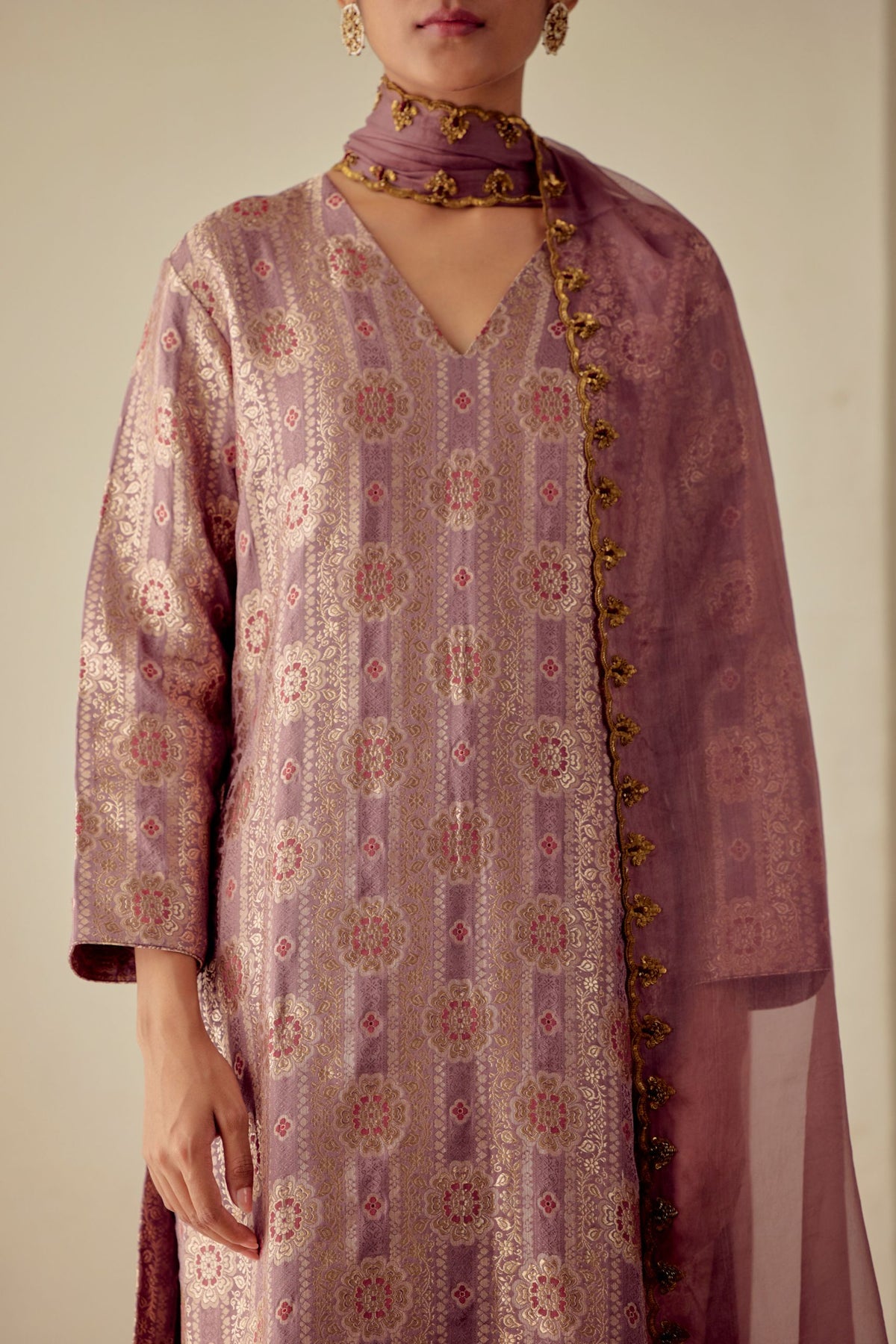 Sharmila Silk Brocade Pale Kurta Set