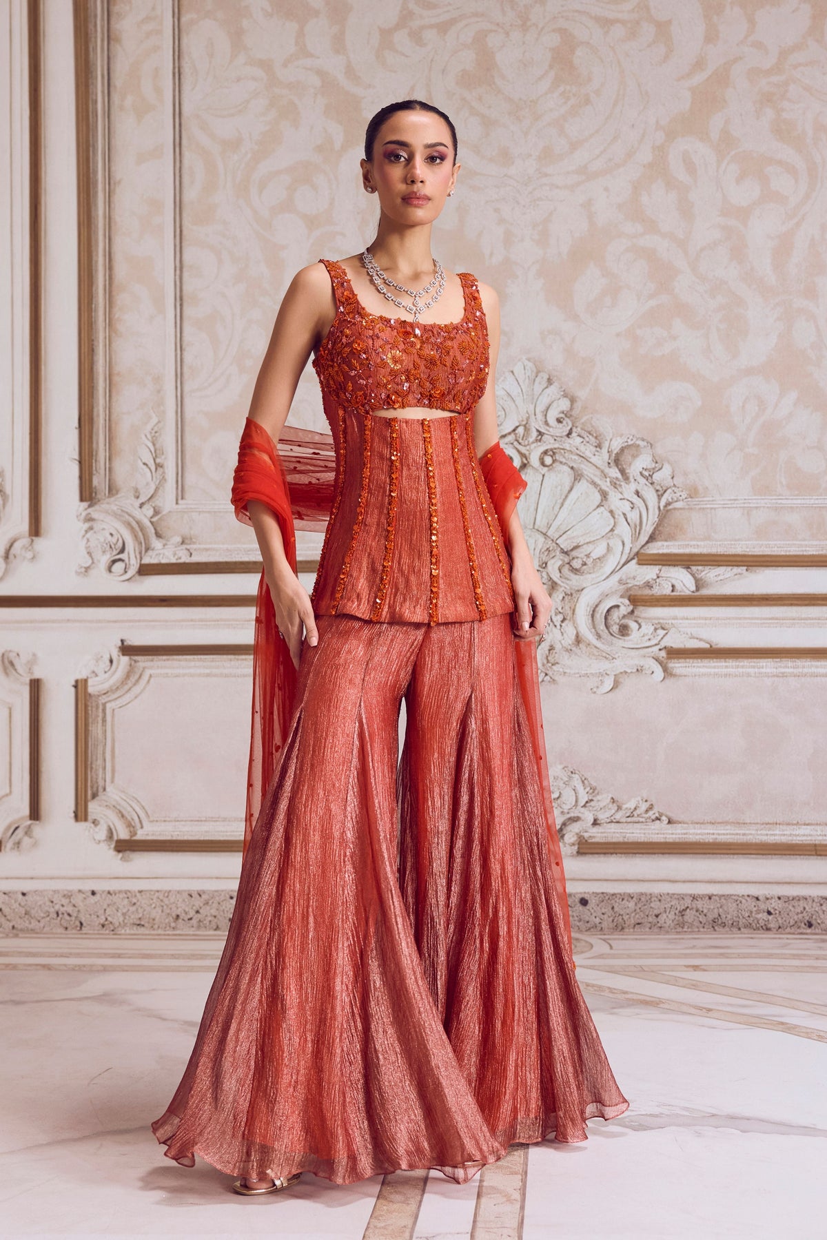 Rust Tissue Sharara Set