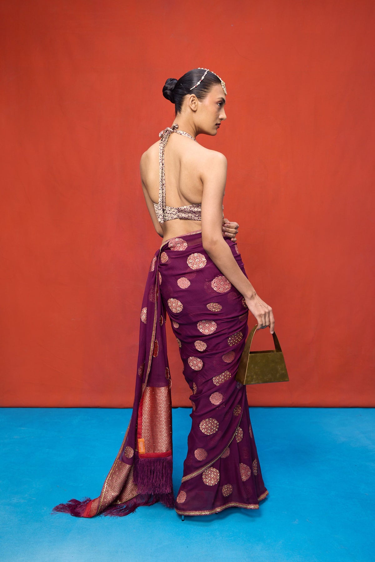 Handwoven Wine Chiffon Banarasi Saree