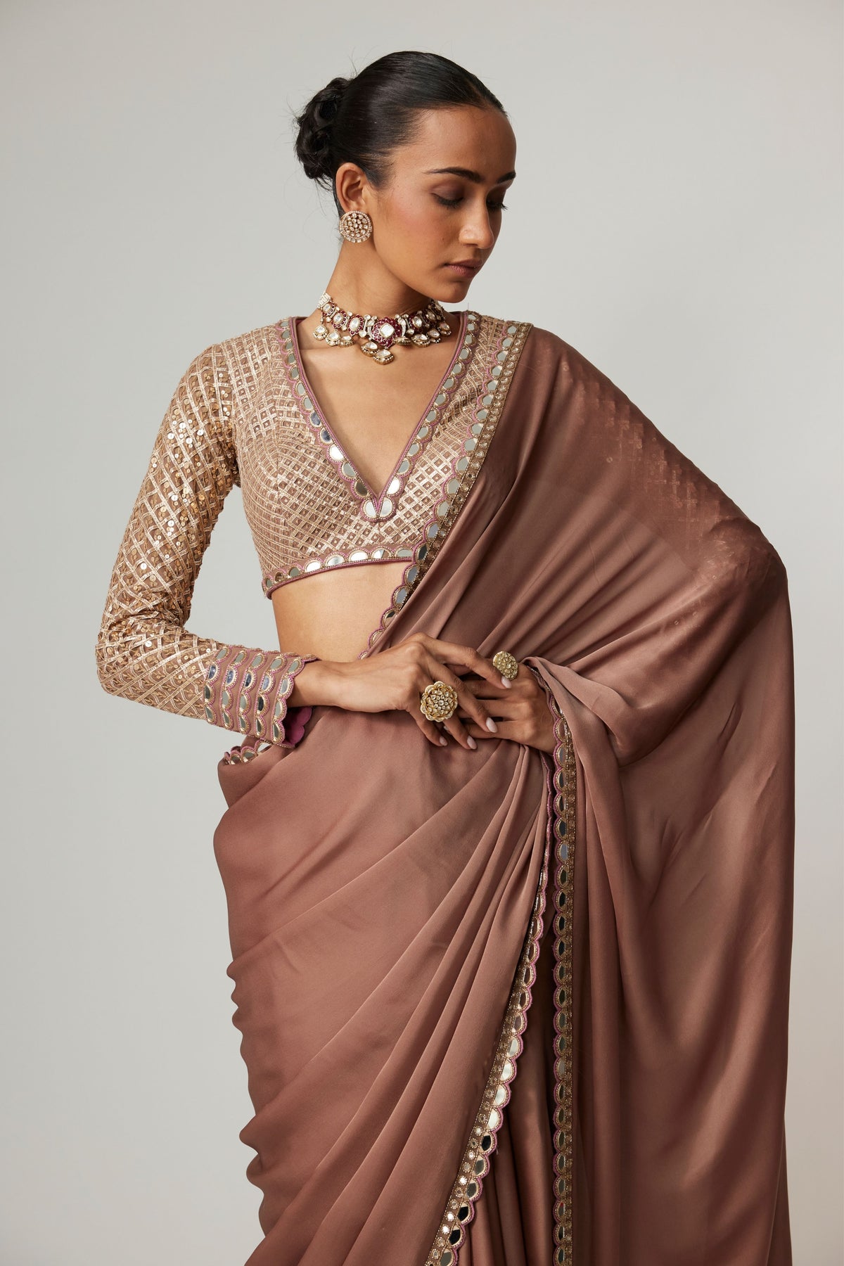 Deep Beige Saree Set