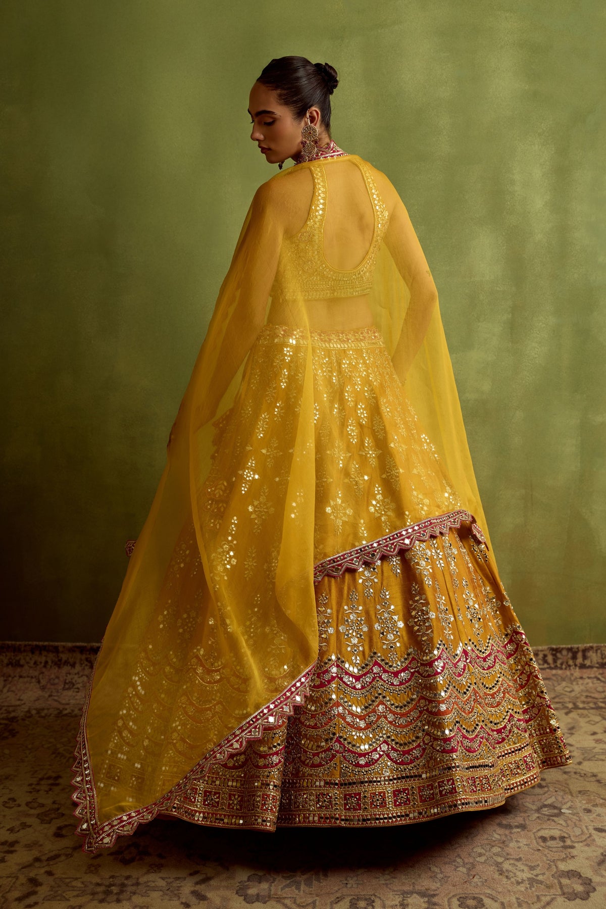 Yellow and Red Silk Lehenga Set