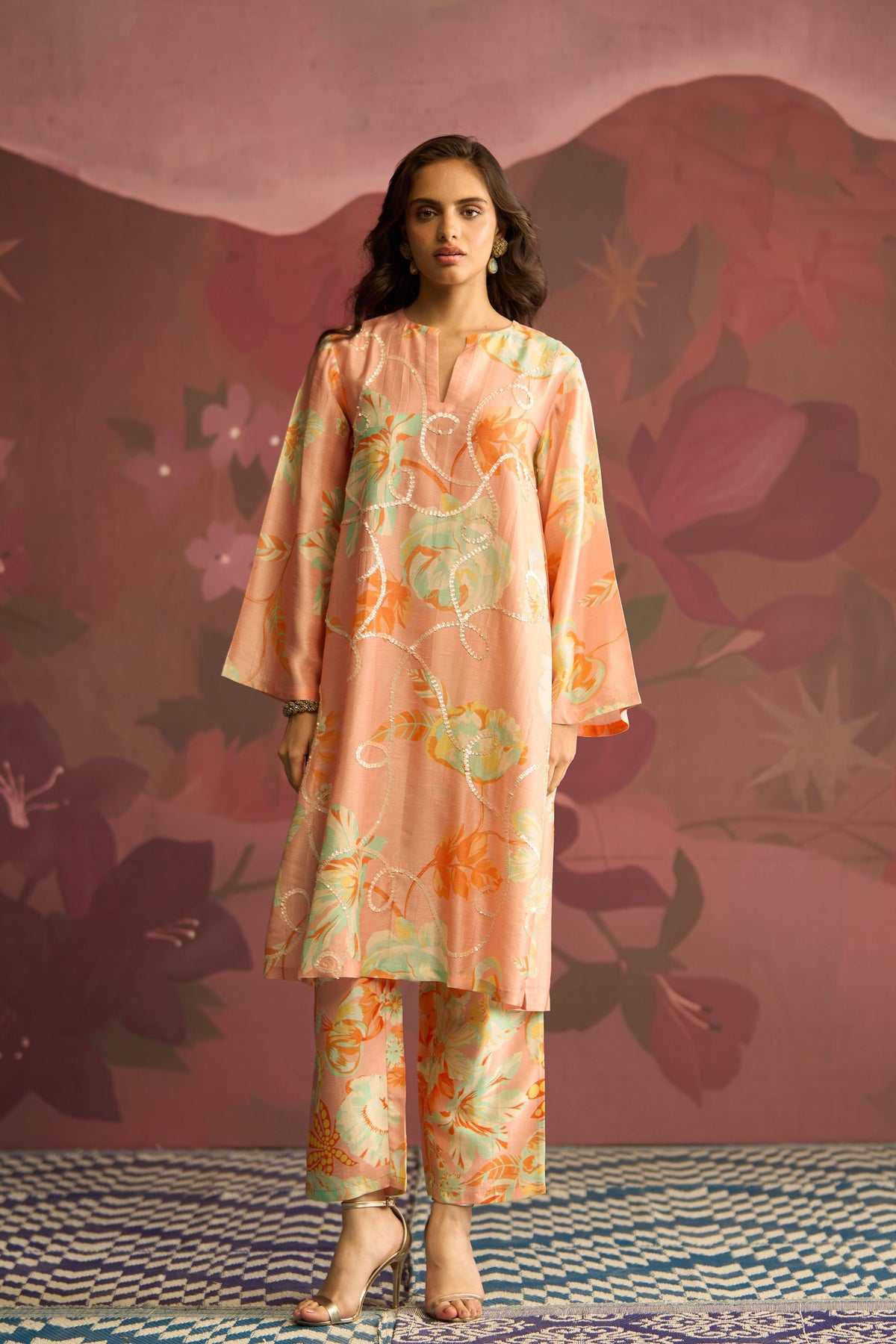 Peach Lilt Bloom Kurta Set