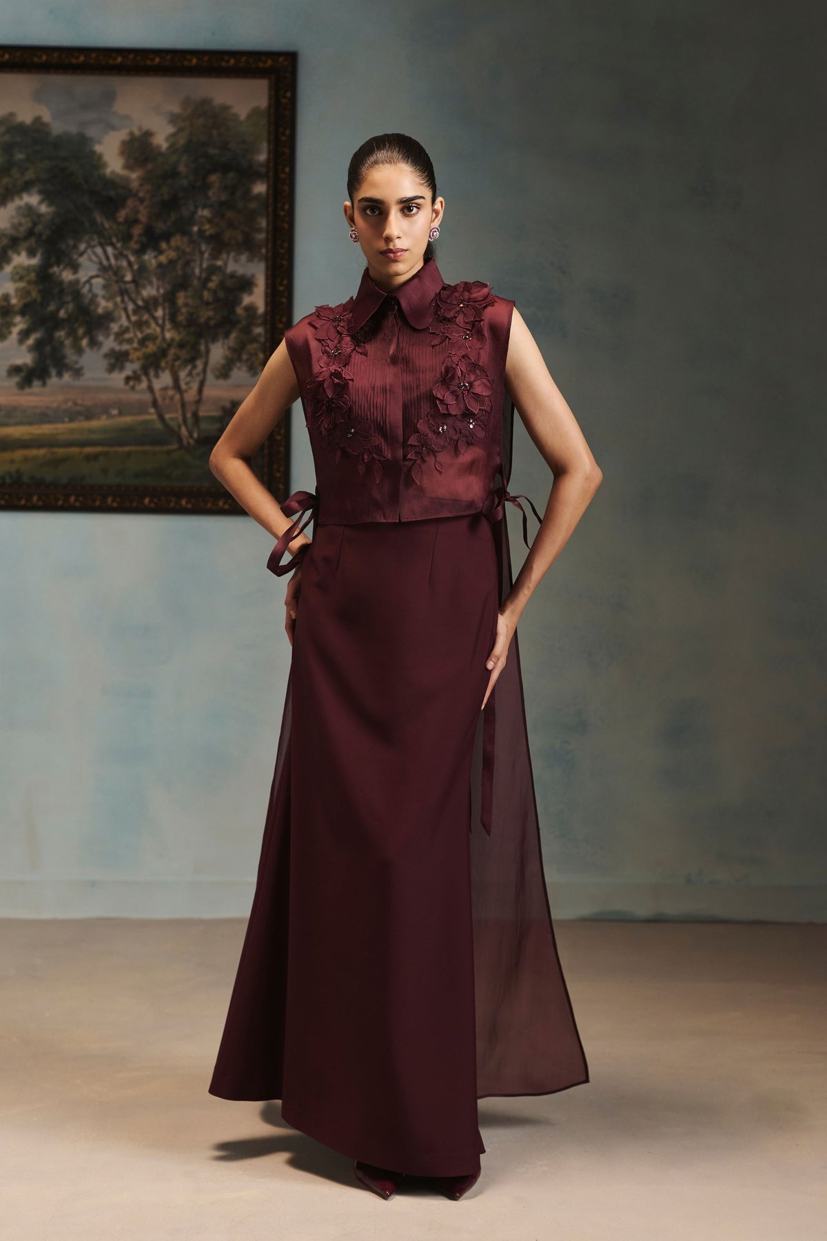 Vienna Crimson Veil Shirt Set
