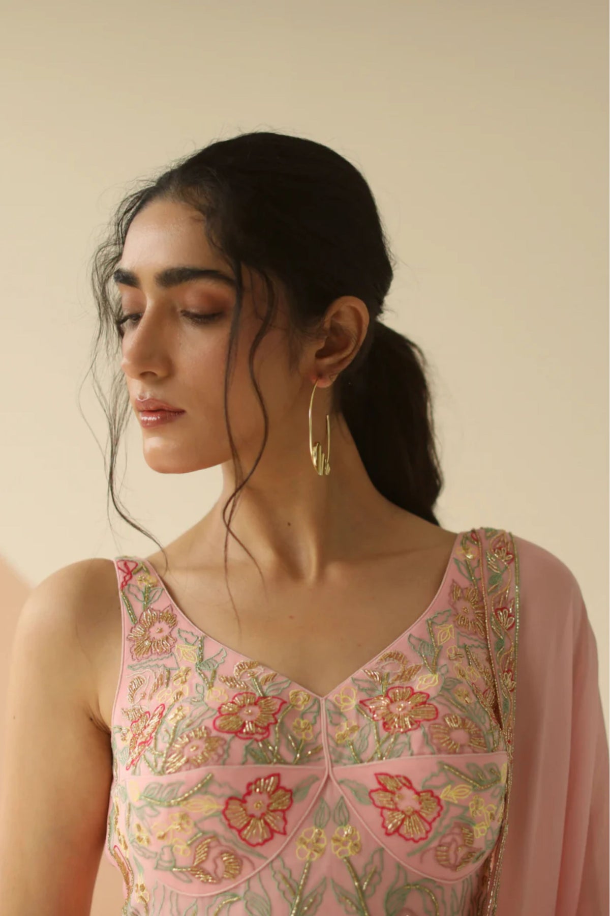 Baby Pink Heavy Jaal Kurti