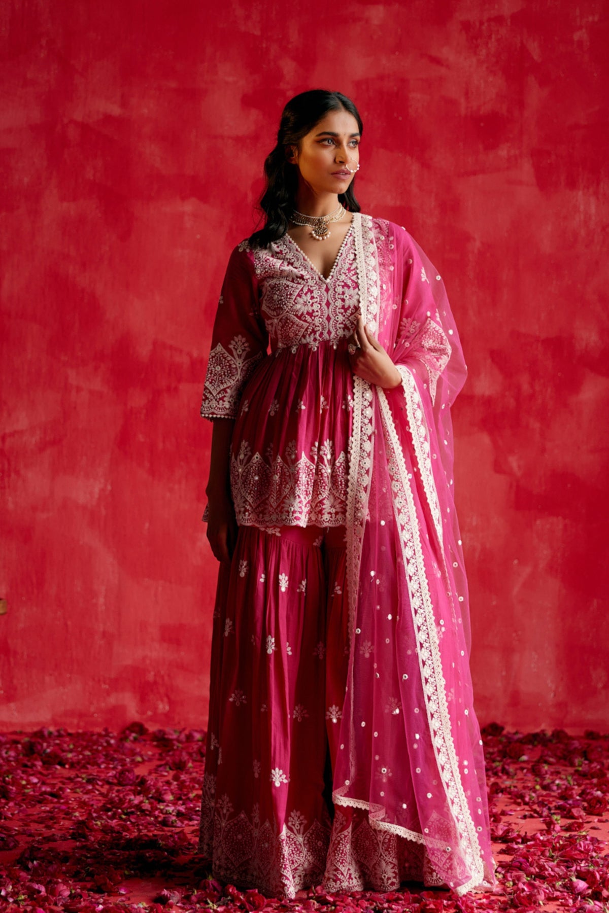 Fuchsia Embroidered Sharara Set