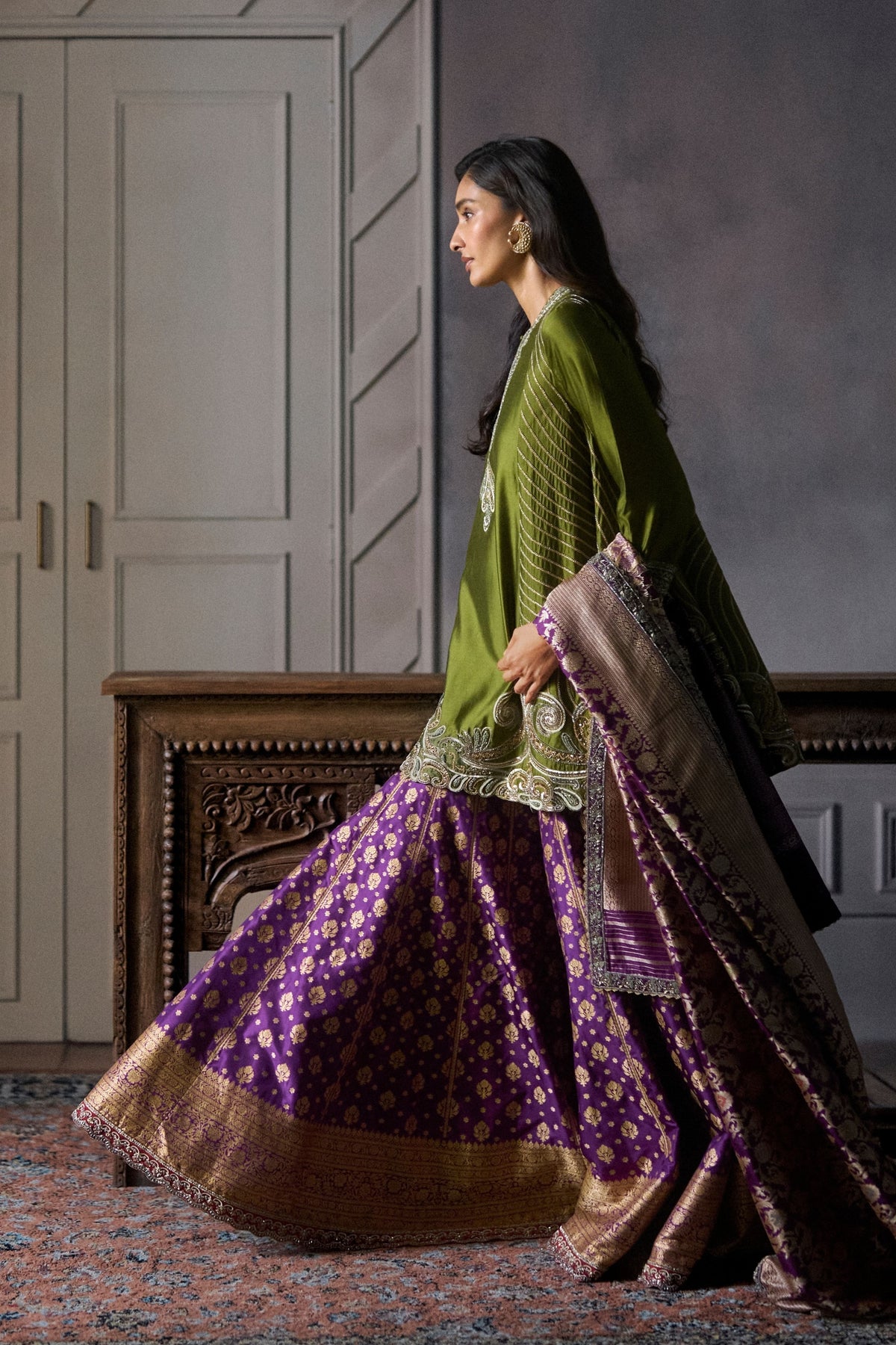 Banarasi Olive Sharara Set