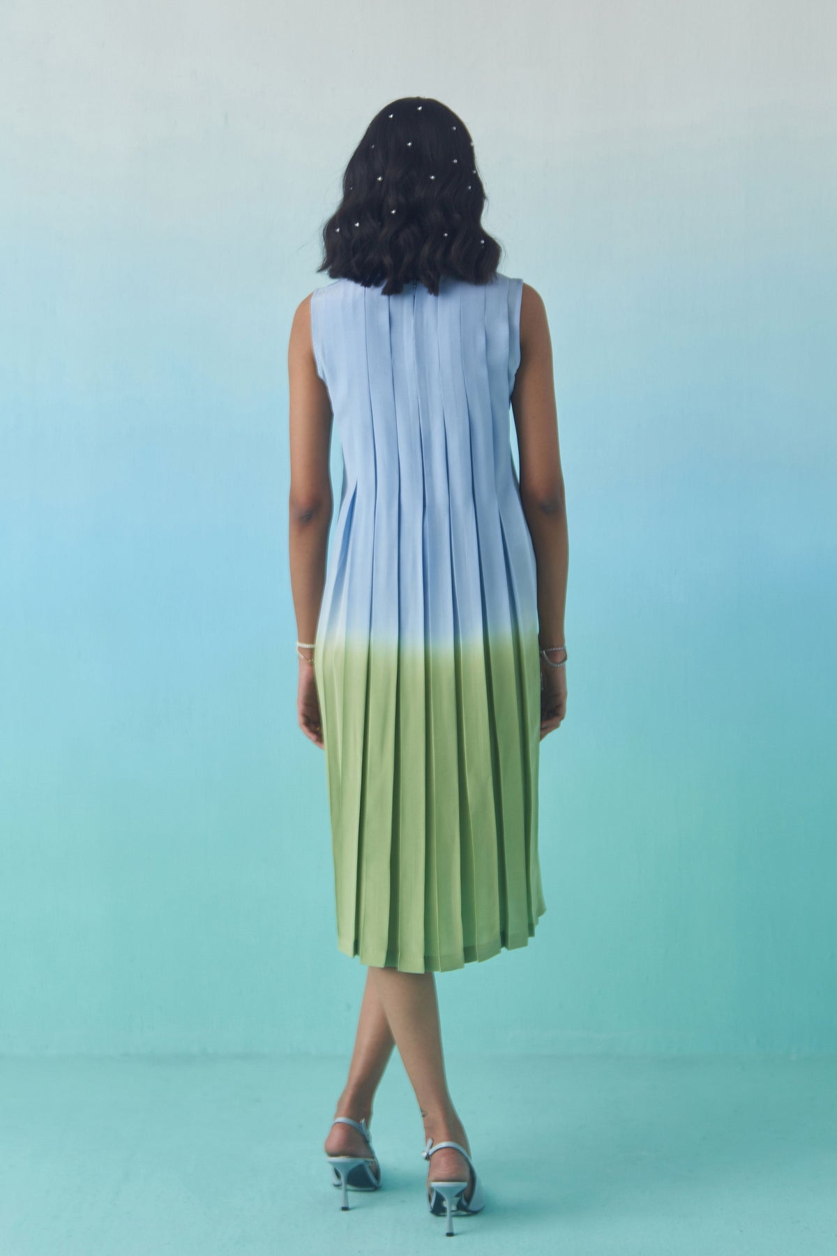 Sky & Grass Pleated Dress