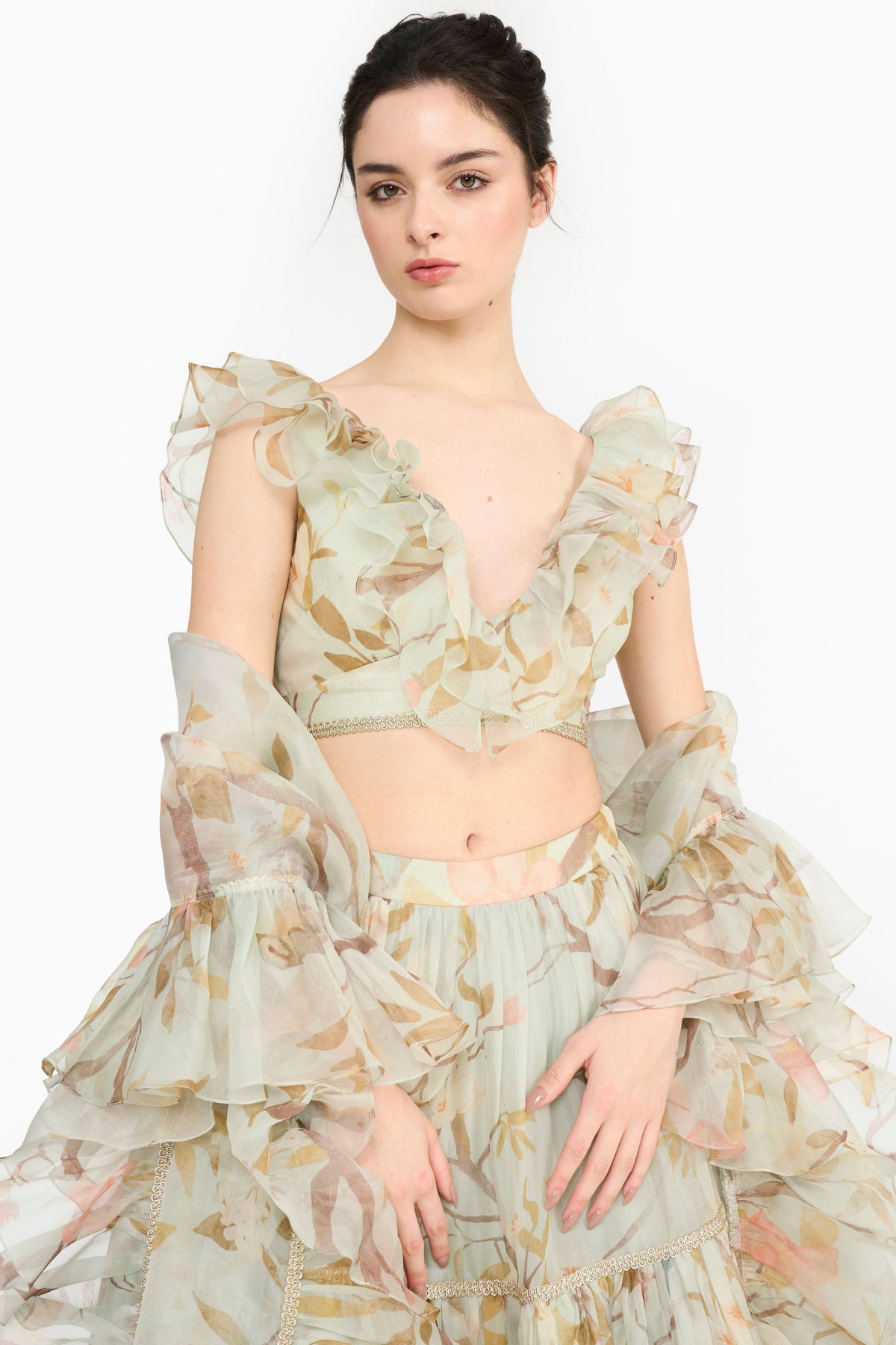 Light Teal Chinoiserie Lehenga Set